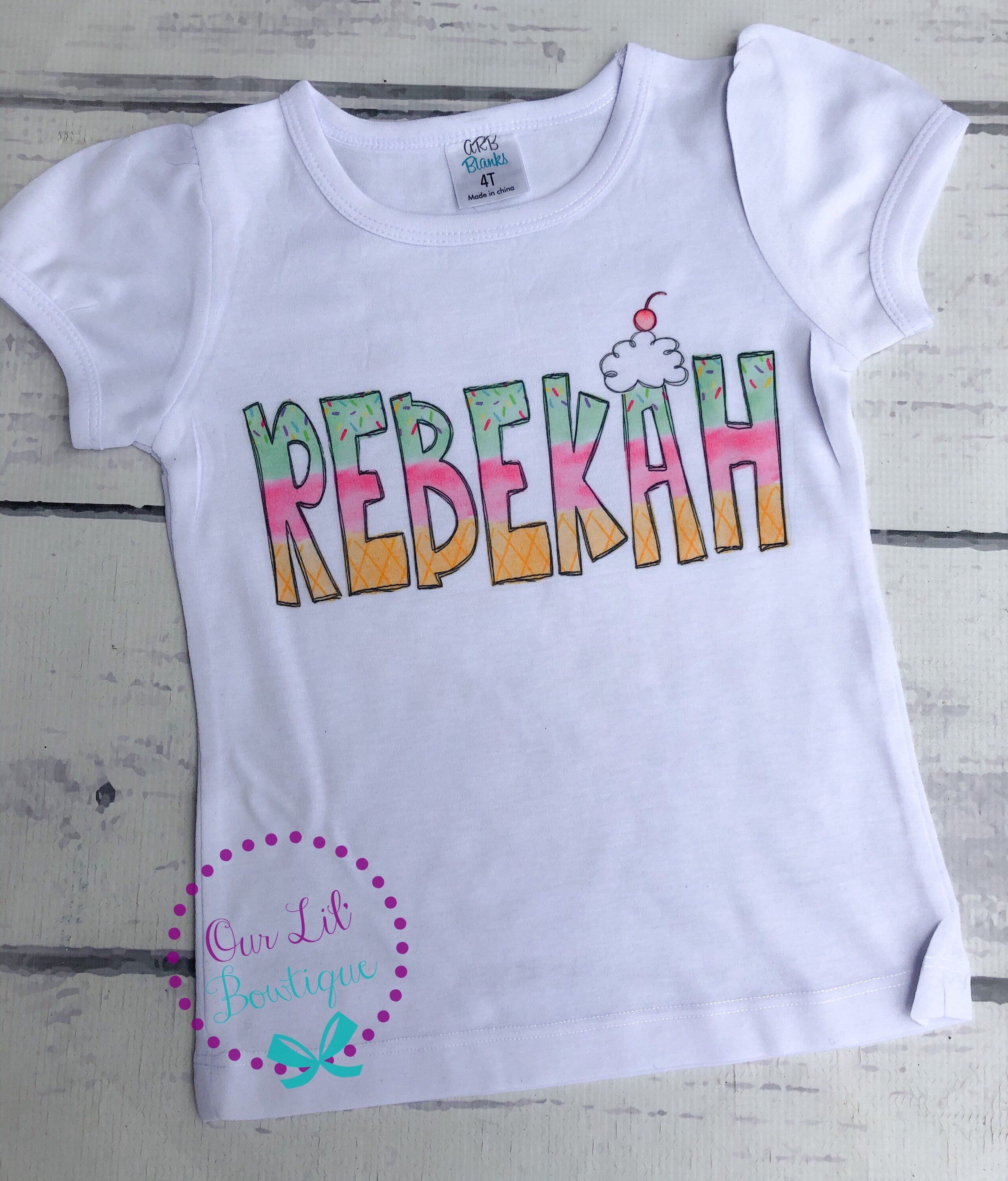 Girls Personalized Ice Cream Shirt: Summer Name Tee