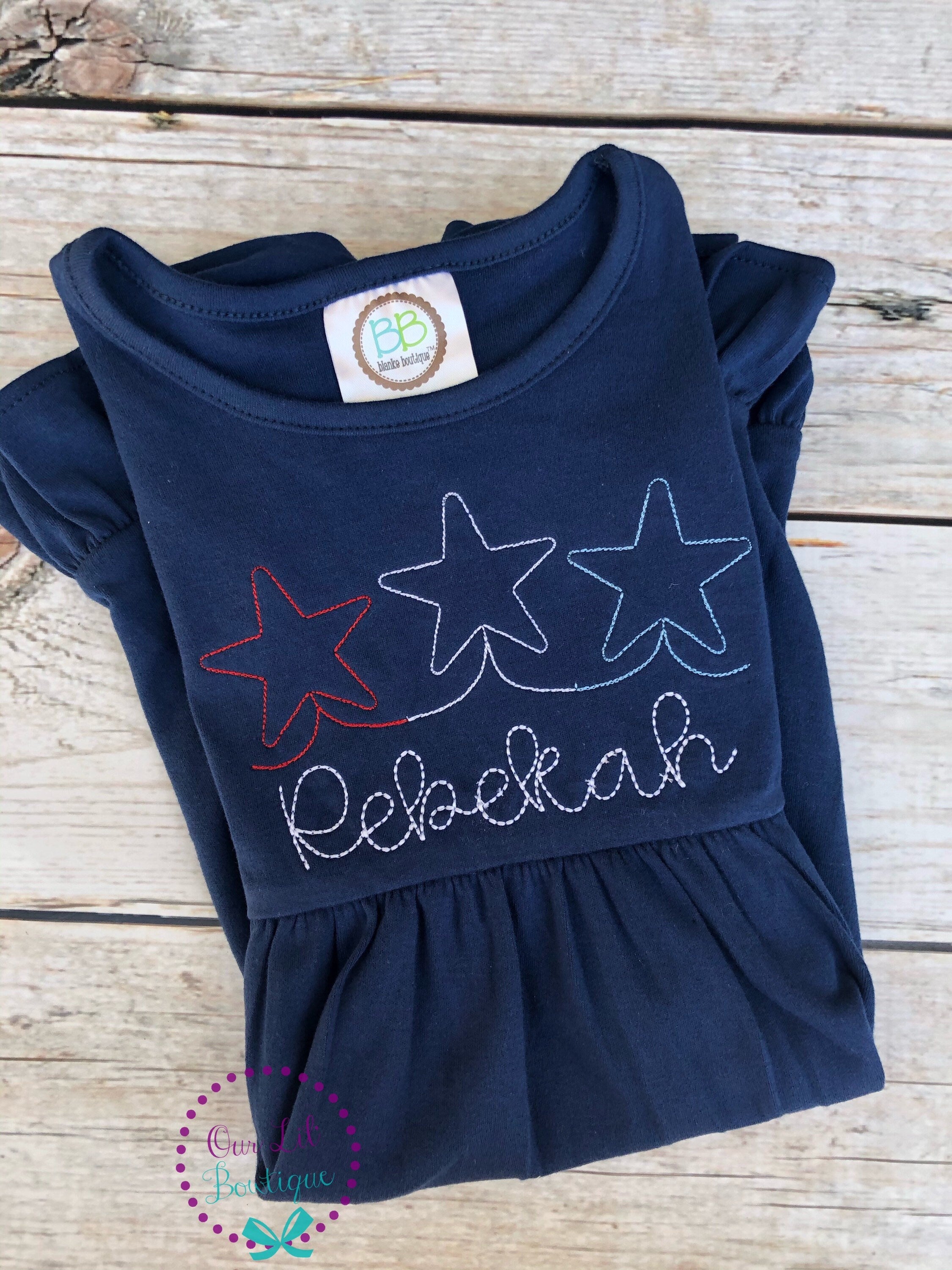 Personalized 4th of July Dress: Girls Patriotic Star Name Outfit