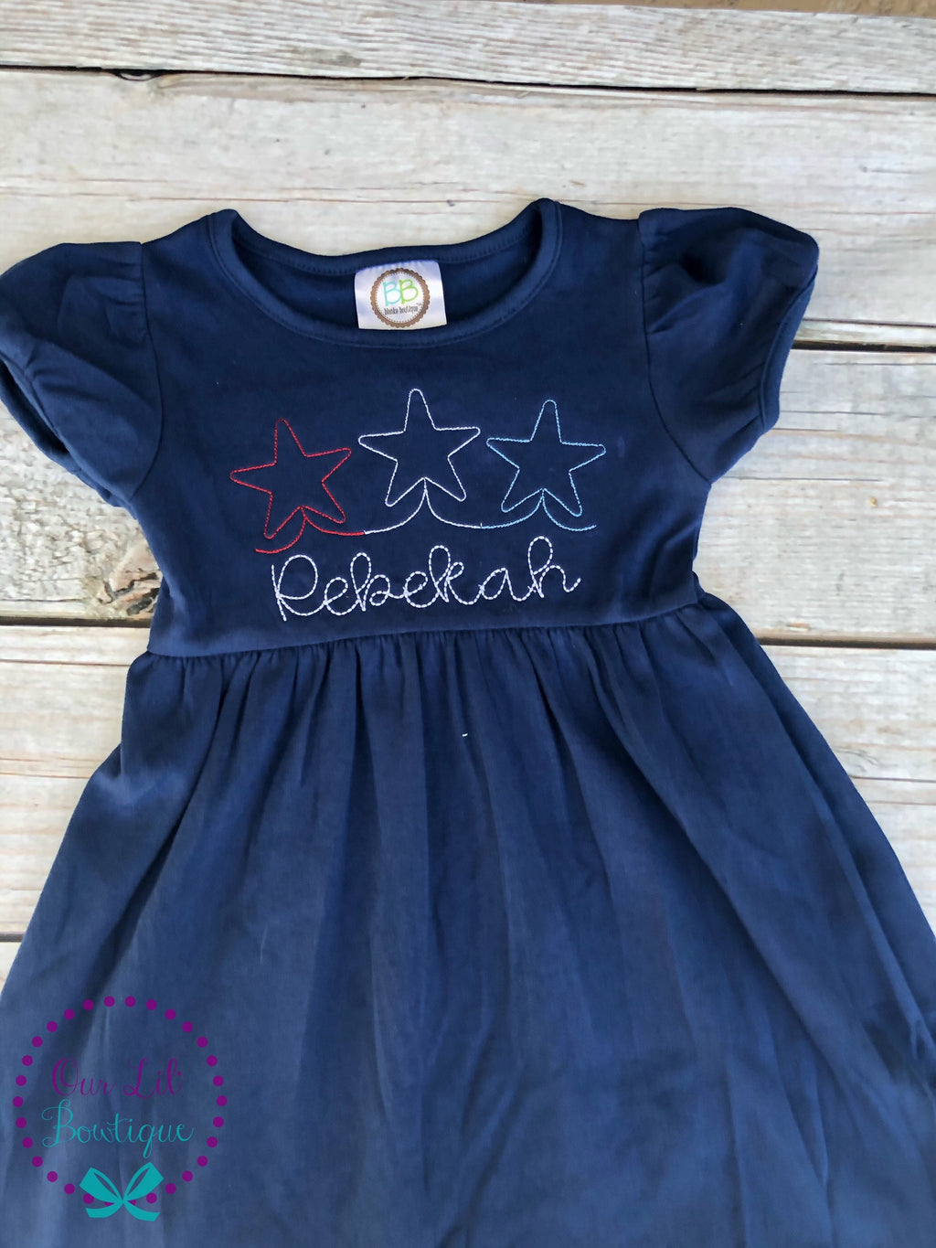 Personalized 4th of July Dress: Girls Patriotic Star Name Outfit
