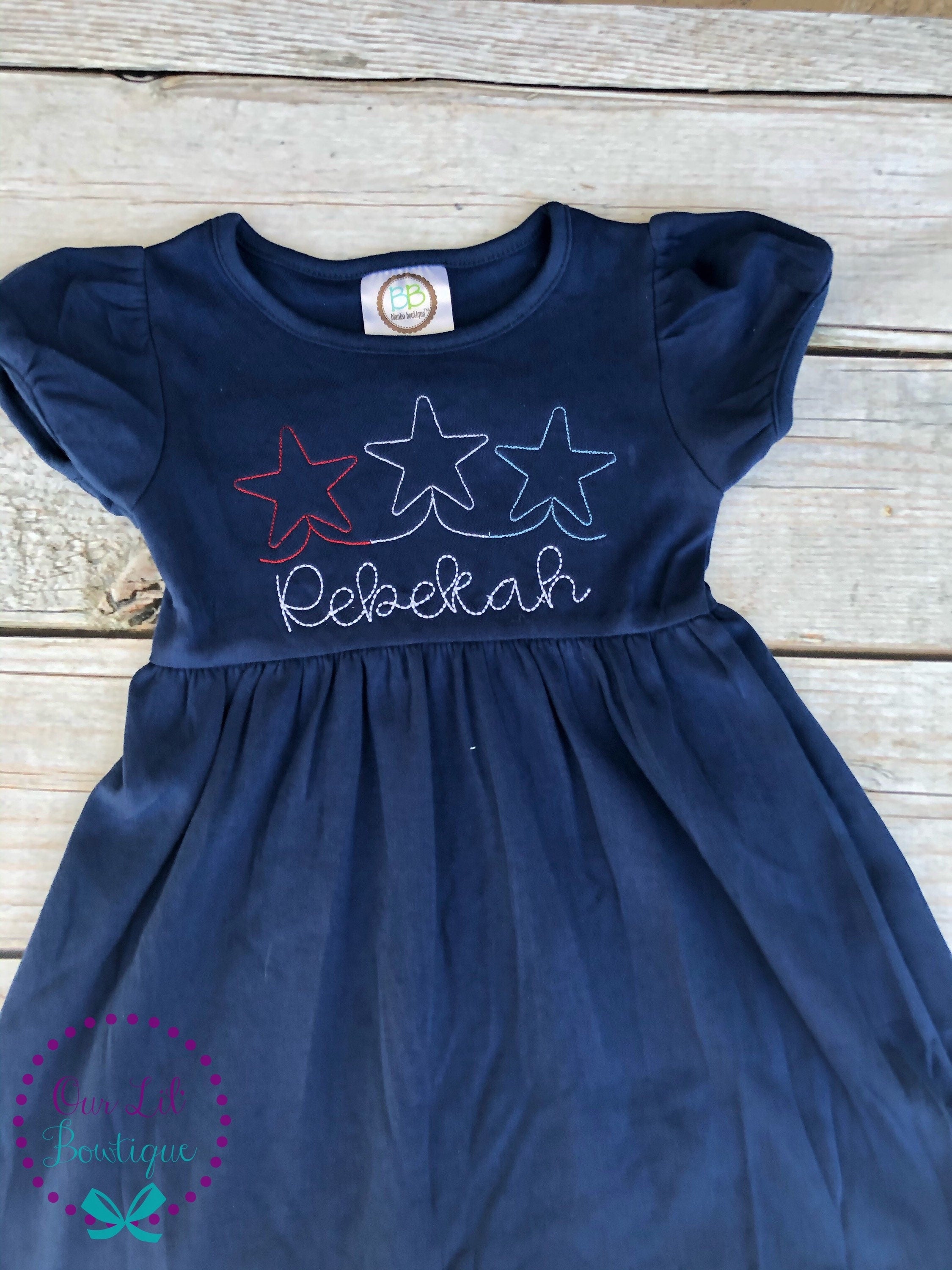 Personalized 4th of July Dress: Girls Patriotic Star Name Outfit