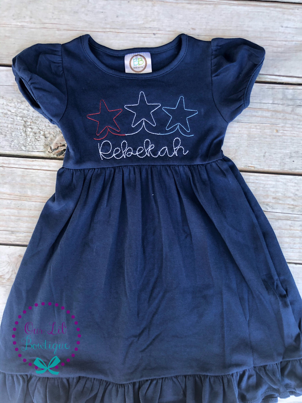Personalized 4th of July Dress: Girls Patriotic Star Name Outfit