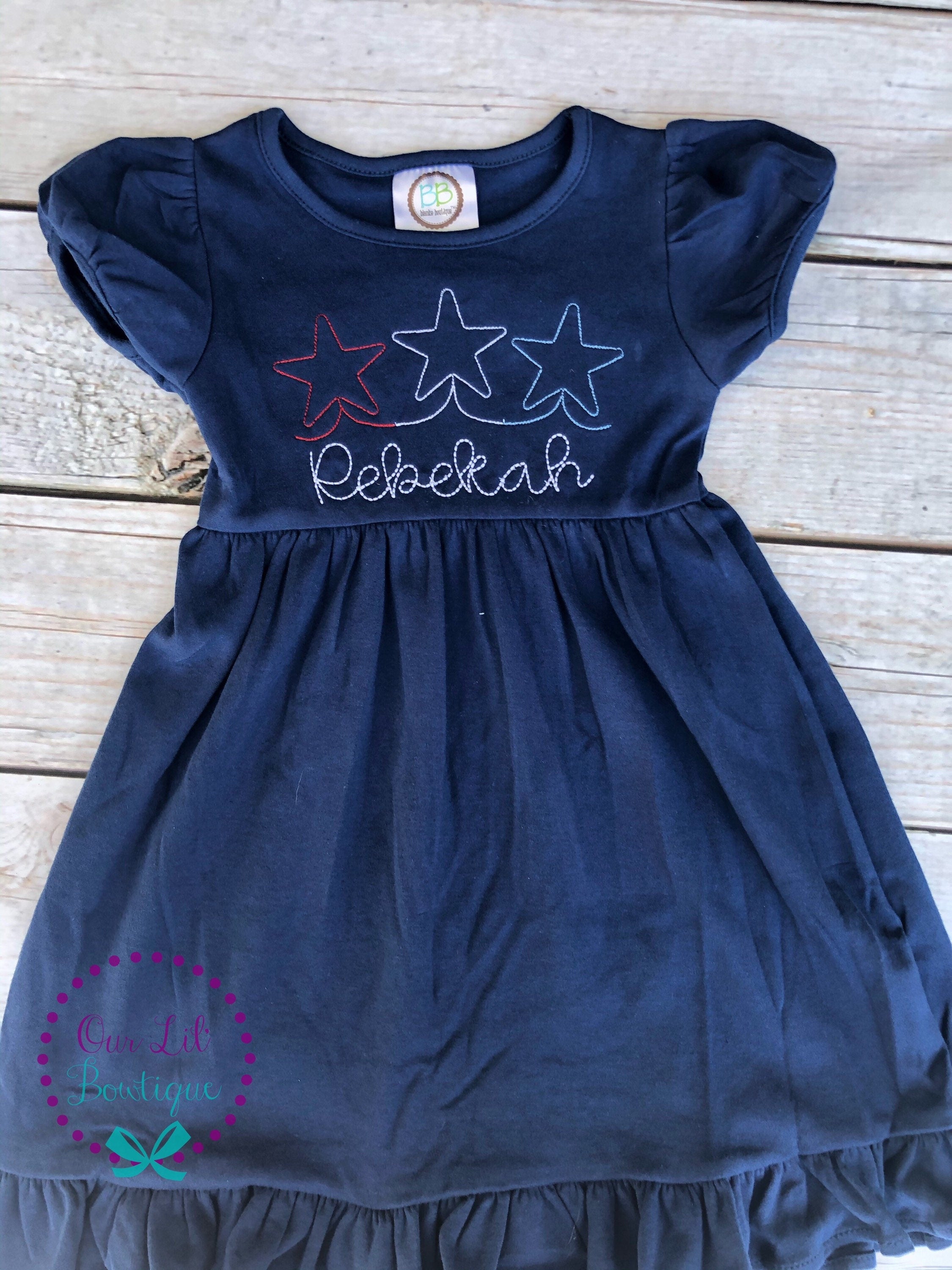 Personalized 4th of July Dress: Girls Patriotic Star Name Outfit