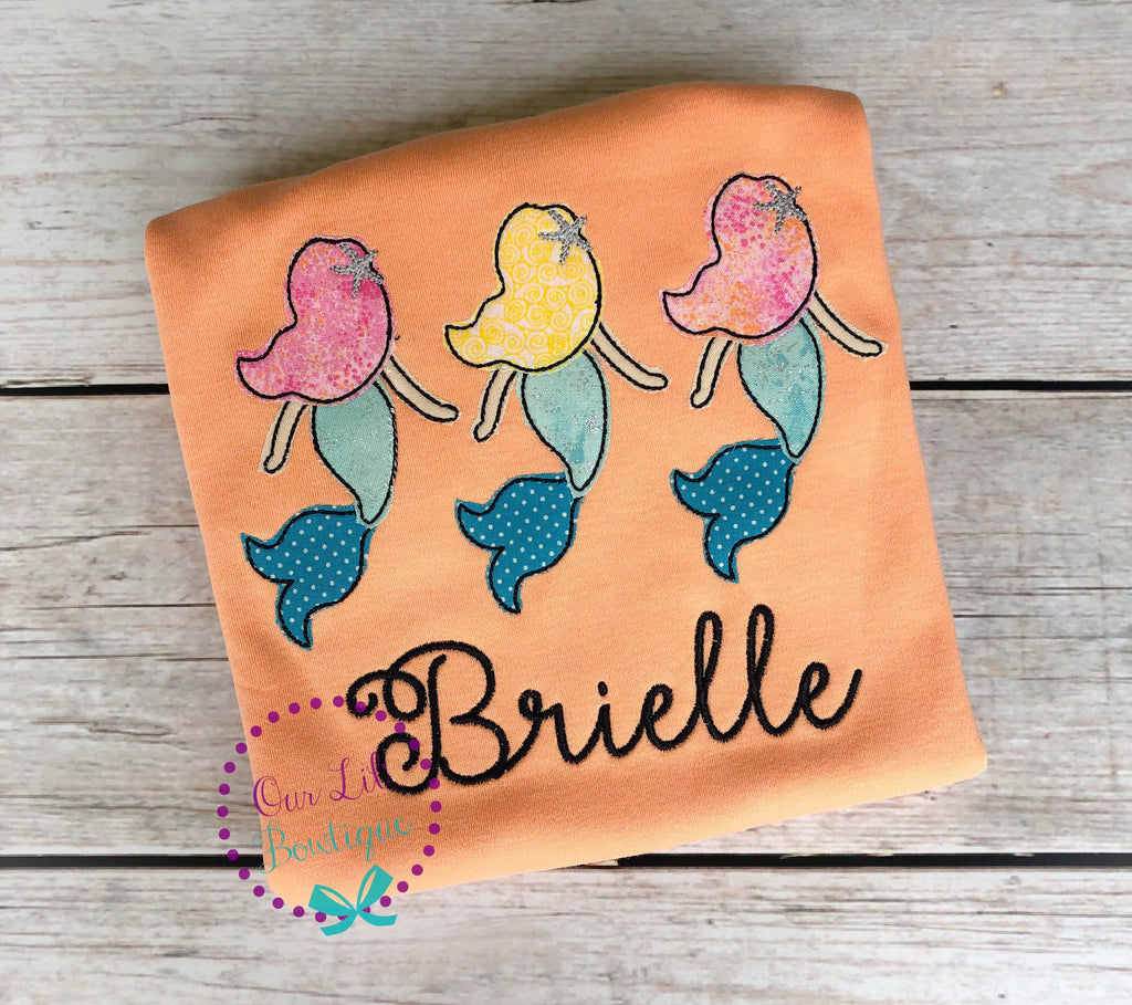 Embroidered Mermaid Trio Shirt: Personalized Birthday Outfit