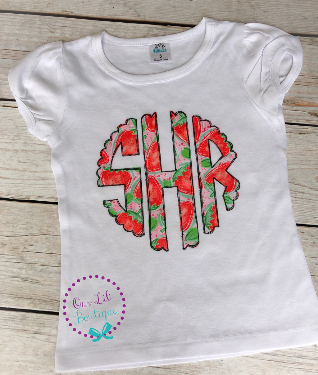 Strawberry Monogram Shirt: Personalized Summer Kids Tee