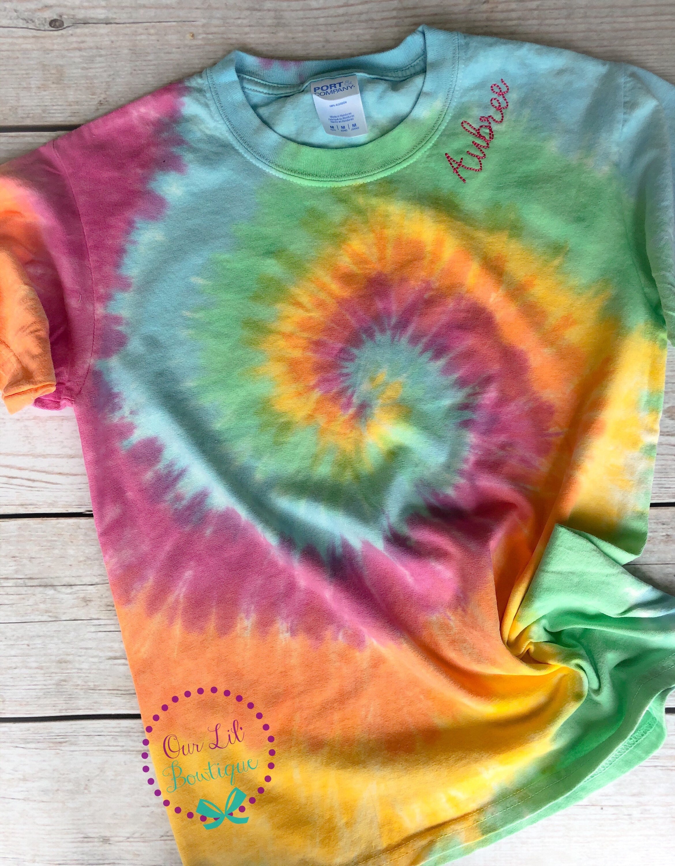 Personalized Tie Dye T-Shirt - Monogrammed Name on Collar - Tie Day Shirt