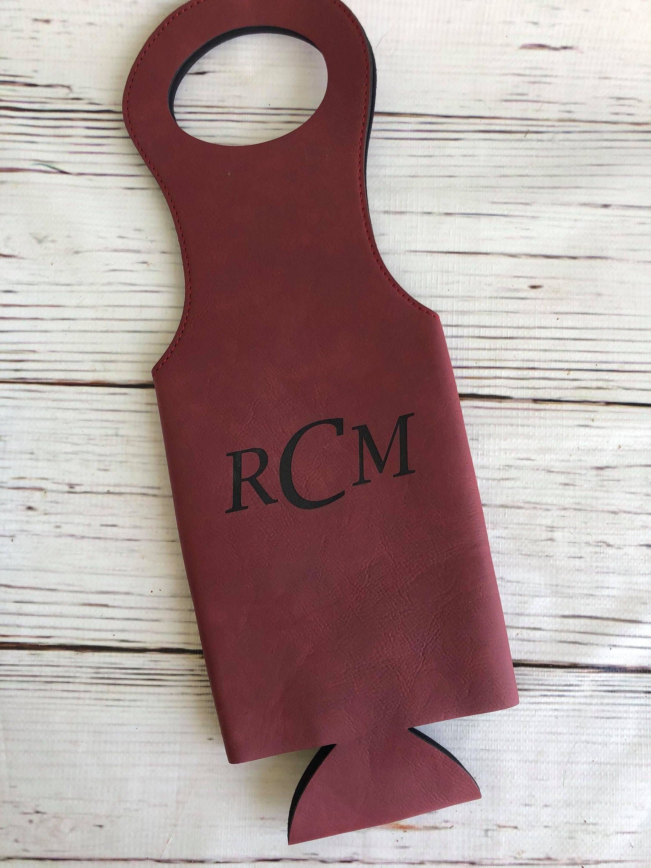 Monogrammed Wine Tote - Custom Wine Tote - Custom Engraved Leather Wine Bag - Wine Tote Bag - Personalized Wine Bag - Wine Carrier
