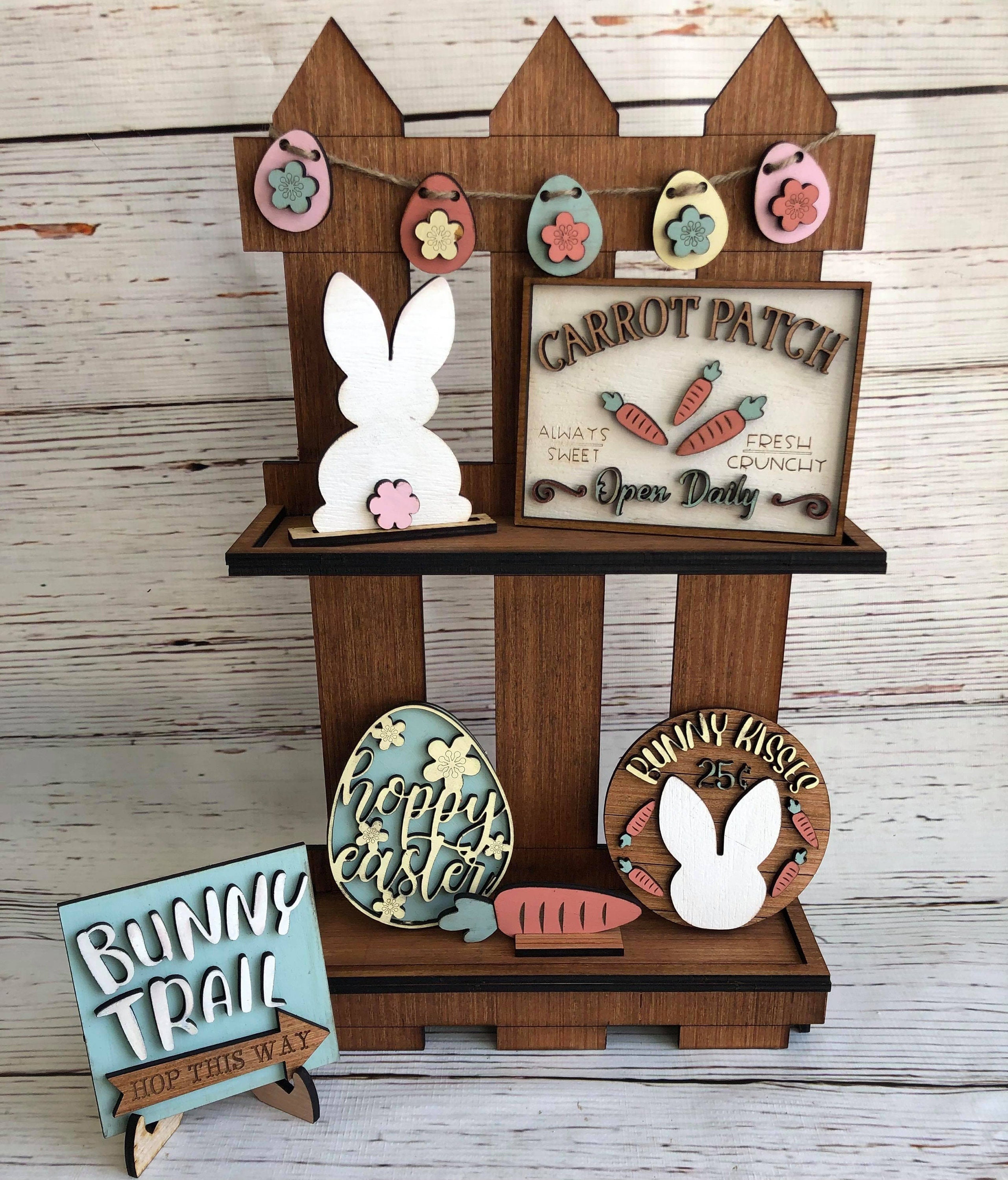 Easter Tiered Tray Decor - Easter Bunny Trail - Carrot Patch - Bunny Kisses - Farmhouse Easter Tiered Tray Set - Easter Themed Tiered Tray