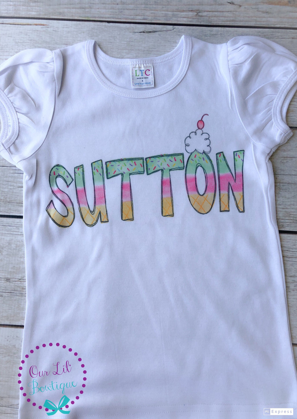 Girls Personalized Ice Cream Shirt: Summer Name Tee