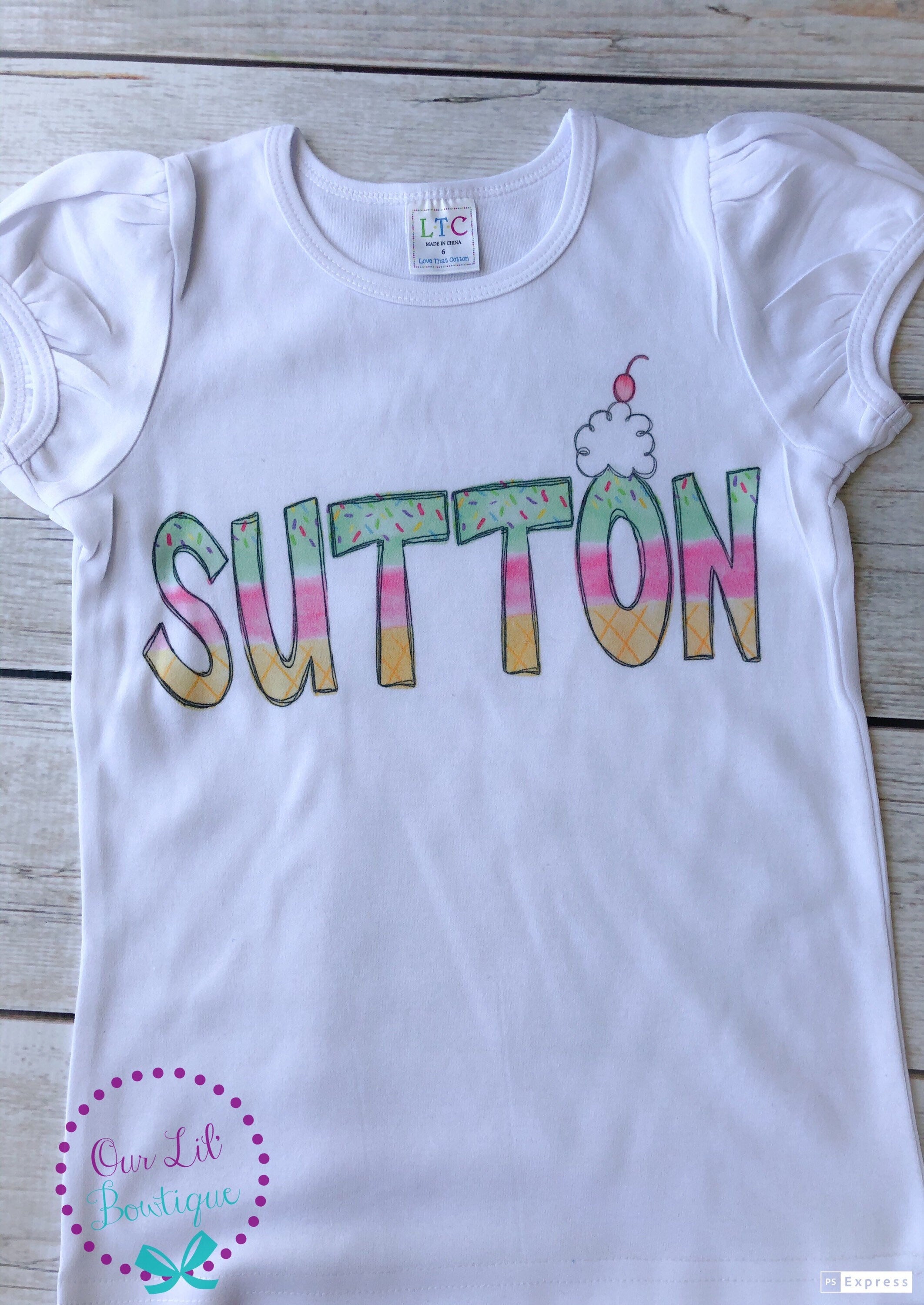 Girls Personalized Ice Cream Shirt: Summer Name Tee