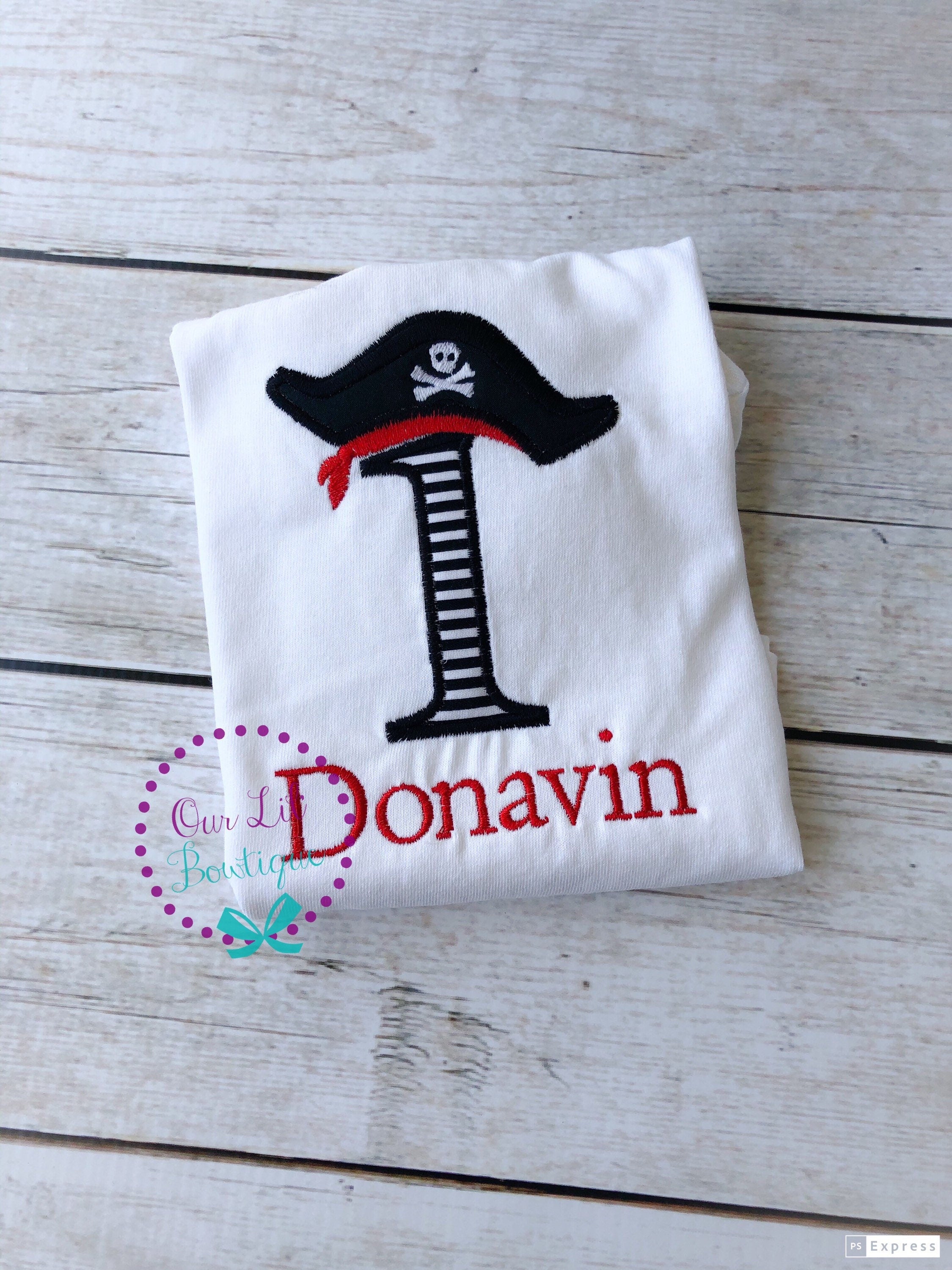 Personalized Pirate Birthday Shirt: Embroidered Number & Name