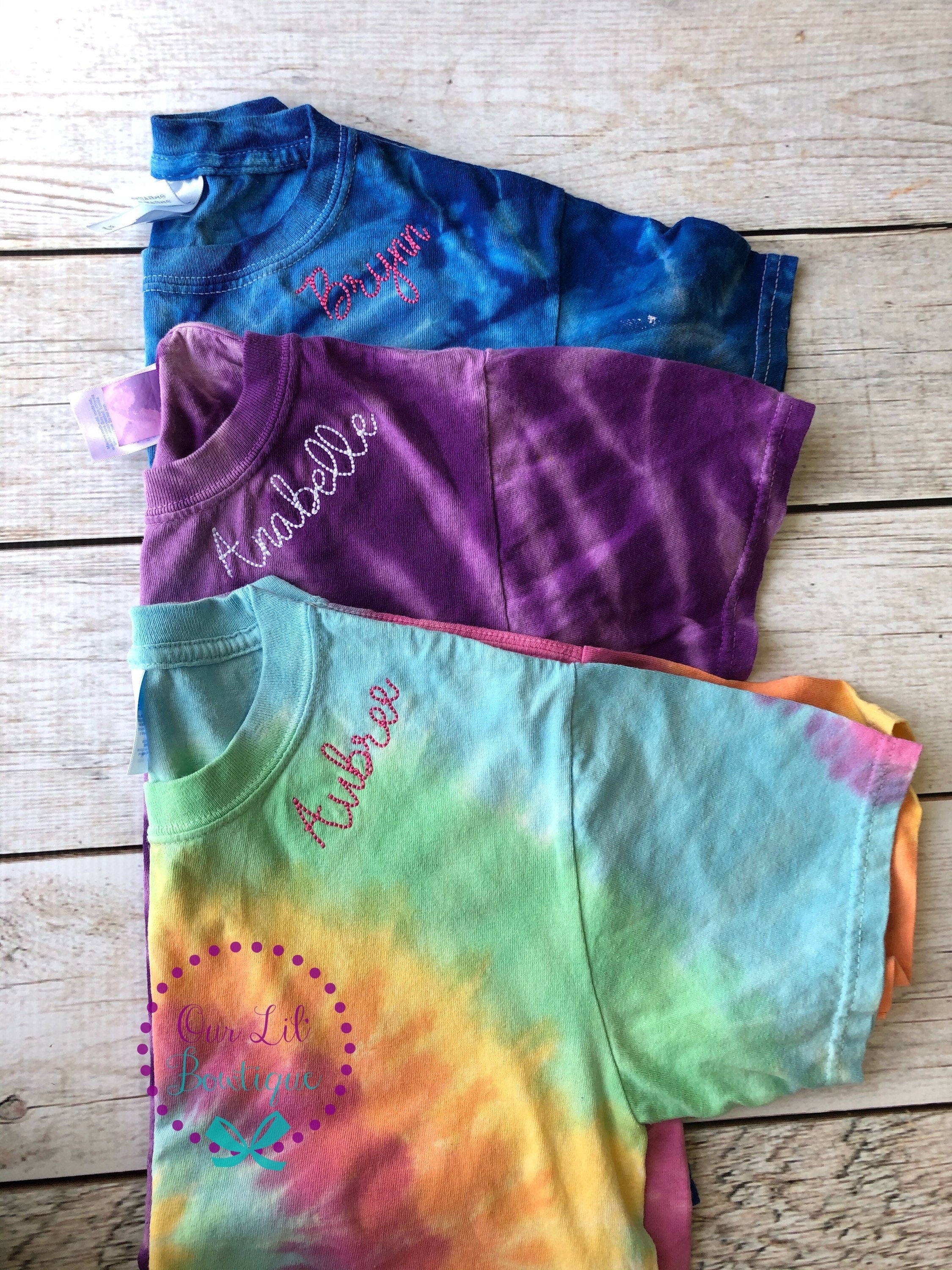 Personalized Tie Dye T-Shirt - Monogrammed Name on Collar - Tie Day Shirt