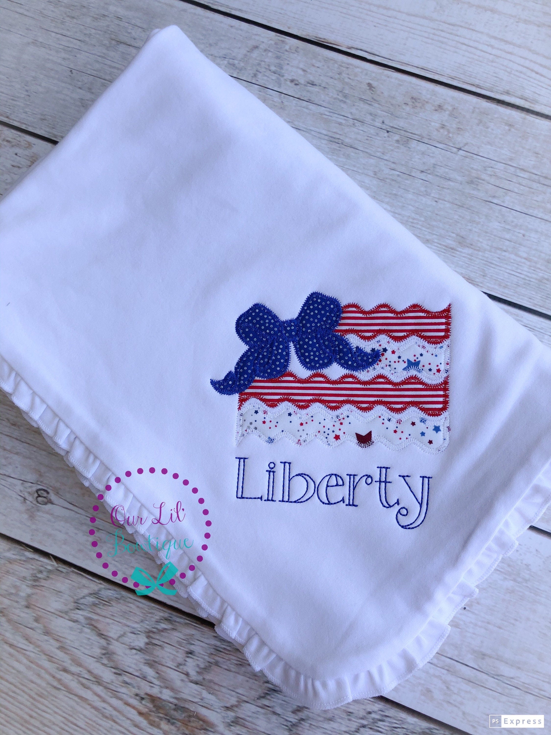 Fourth of July Gown- Baby Gown- Flag Shirt - 4th of July Baby Gift - Personalized Shirt - Personalized Gown - Baby Gown - Baby Blanket
