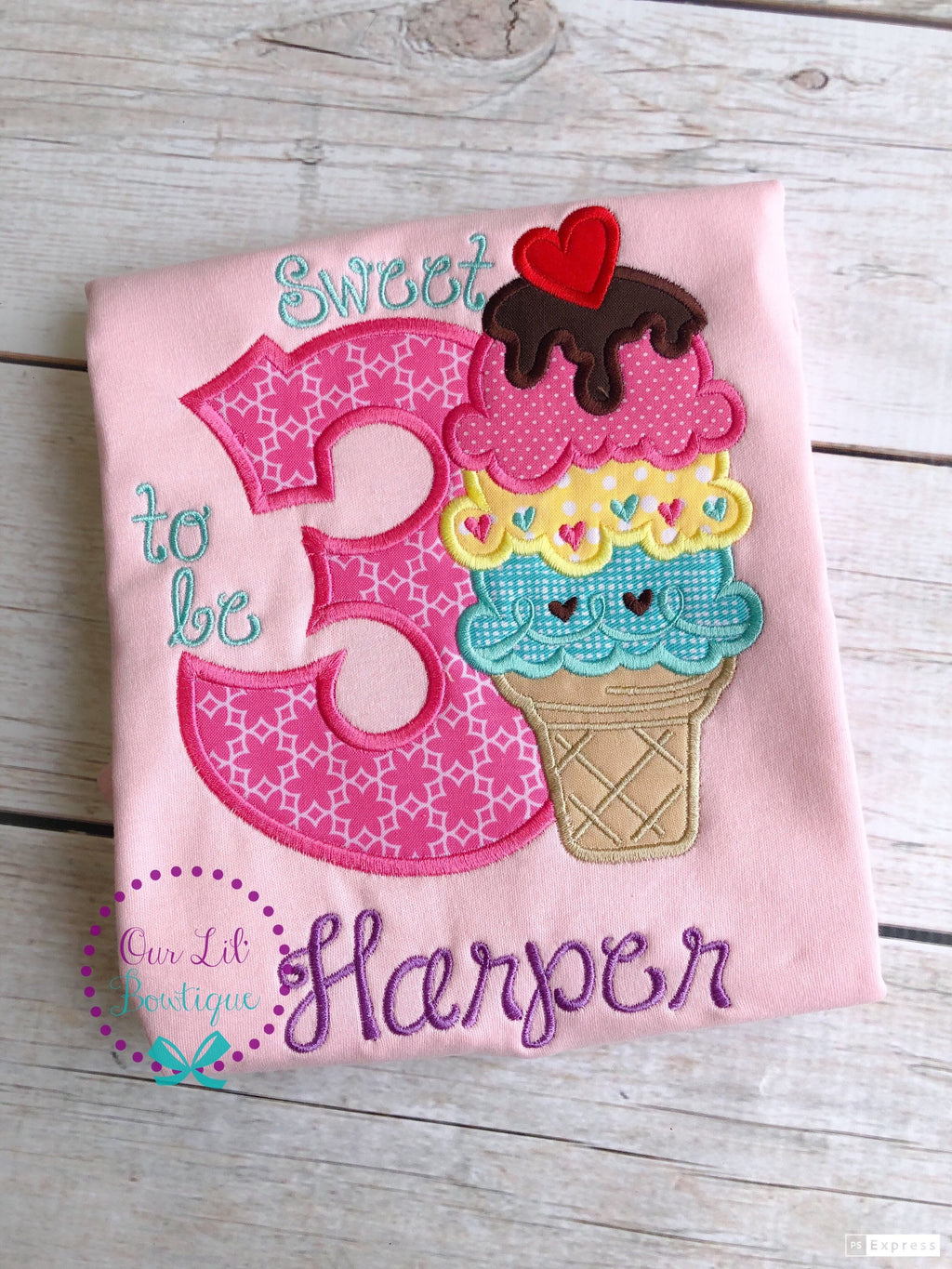 Ice Cream Birthday Shirt - Ice Cream Birthday - It's Sweet To Be Three - Birthday Shirt- Personalized Birthday - Personalized - Birthday