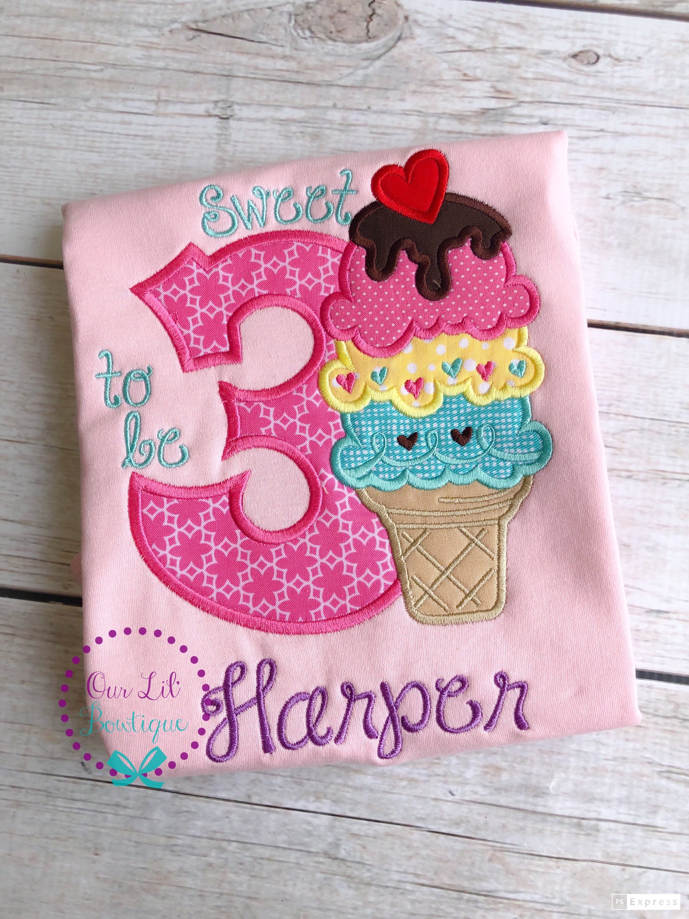 Ice Cream Birthday Shirt - Ice Cream Birthday - It's Sweet To Be Three - Birthday Shirt- Personalized Birthday - Personalized - Birthday