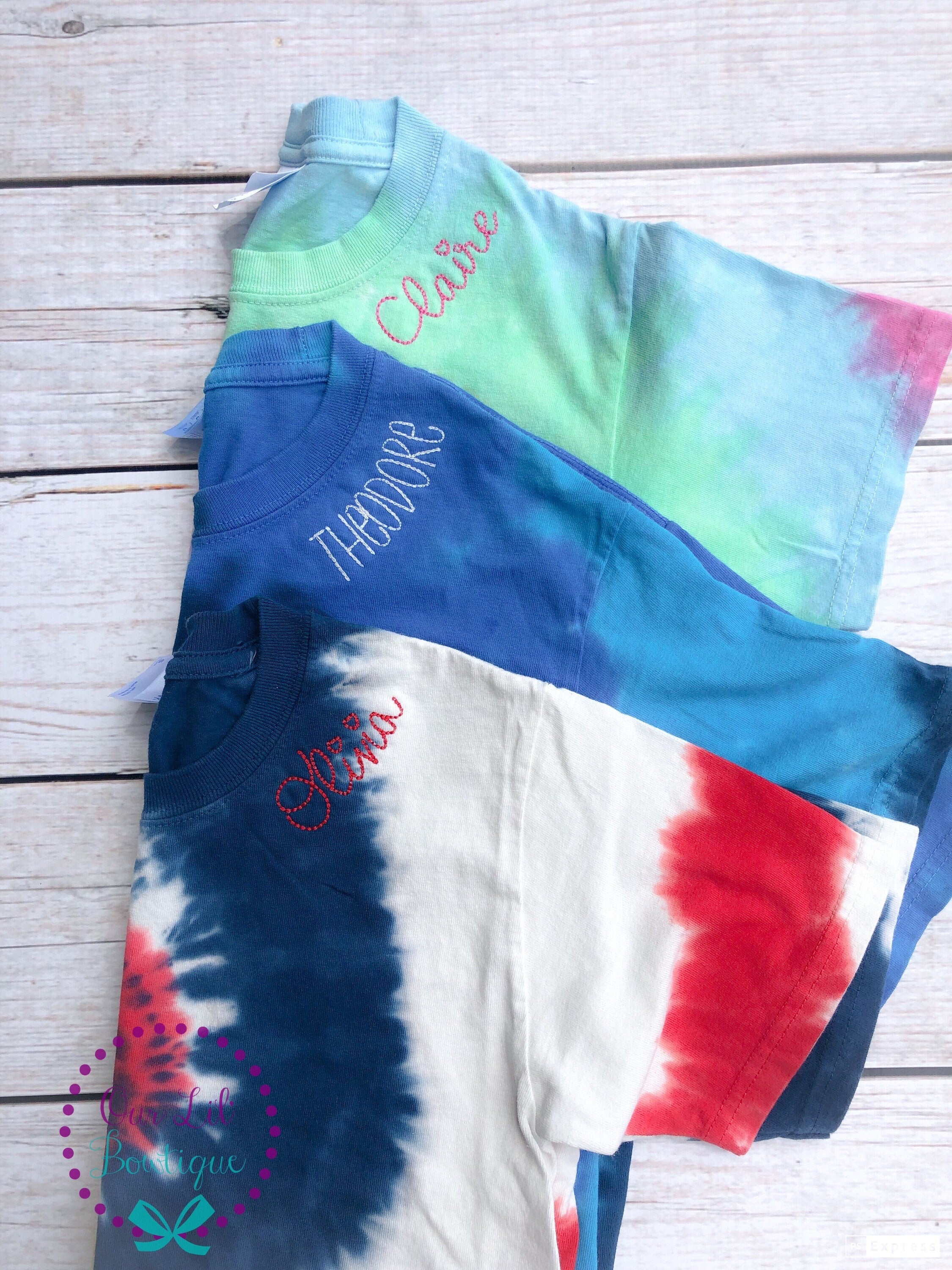 Personalized Tie Dye T-Shirt - Monogrammed Name on Collar - Tie Day Shirt