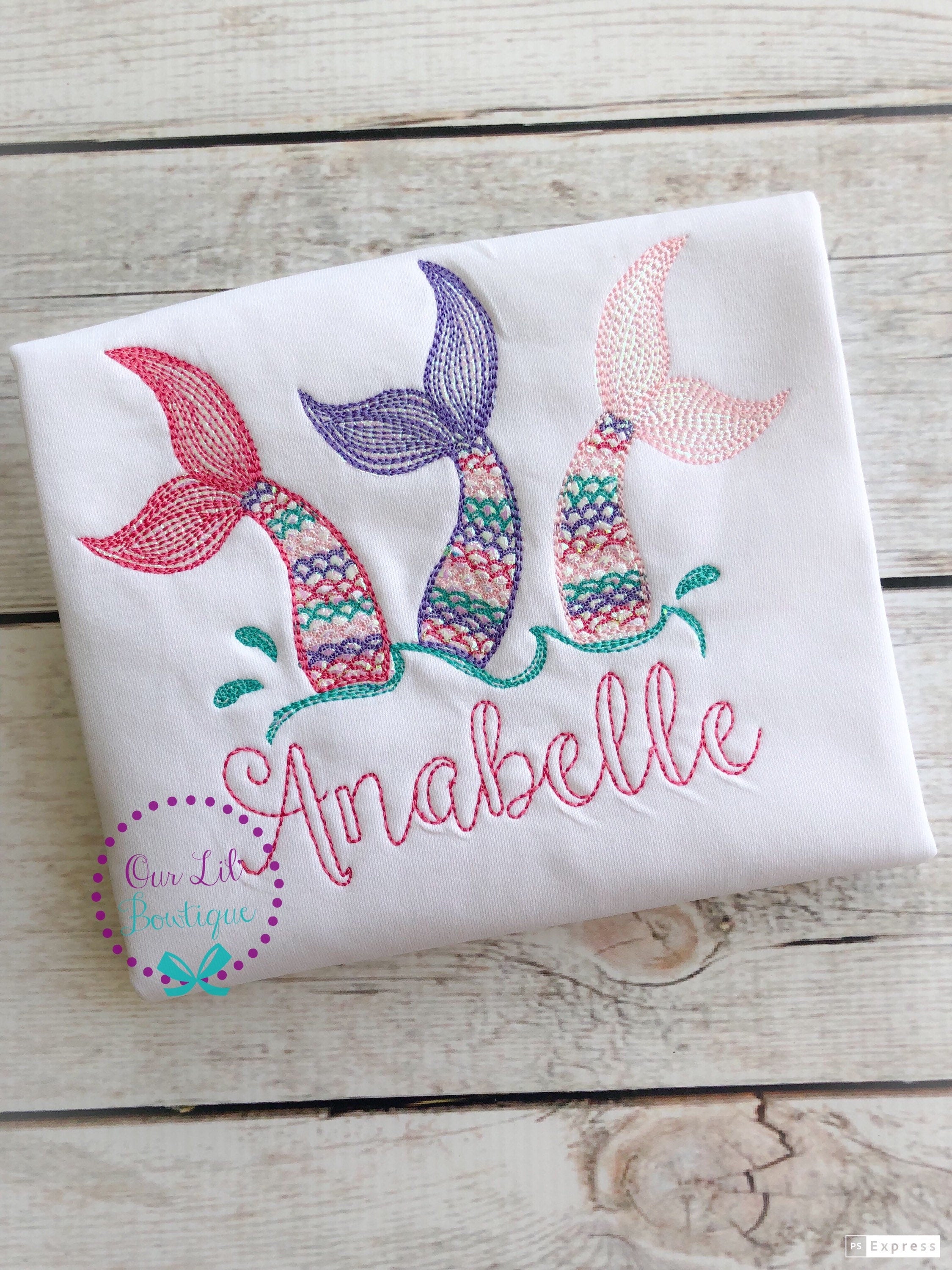 Embroidered Mermaid Trio Shirt: Personalized Birthday Outfit