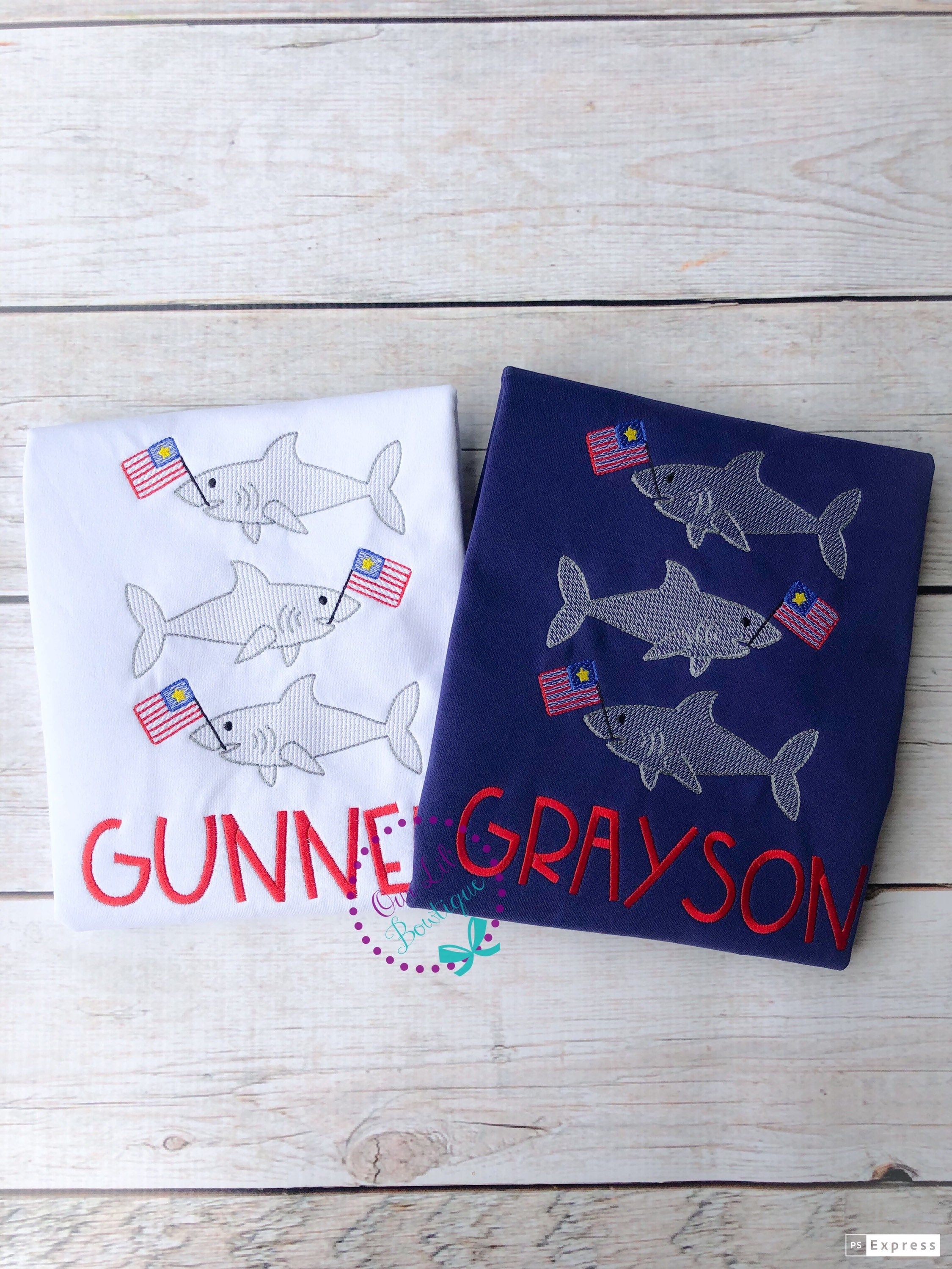 Patriotic Shark Shirt: 4th of July, Personalized Kids Tee