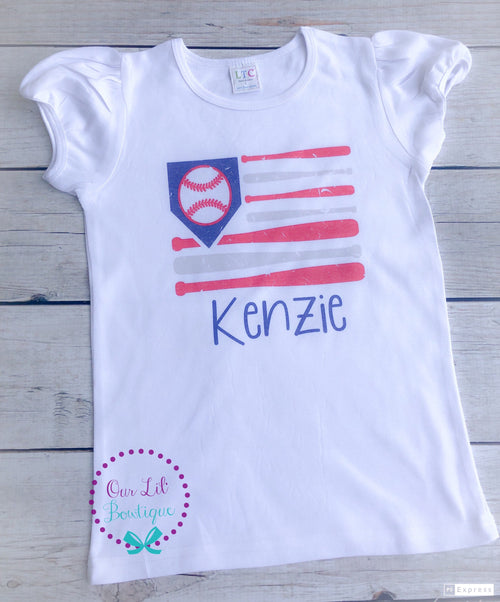 Baseball Bat Flag Shirt - Patriotic 4th of July - Kids