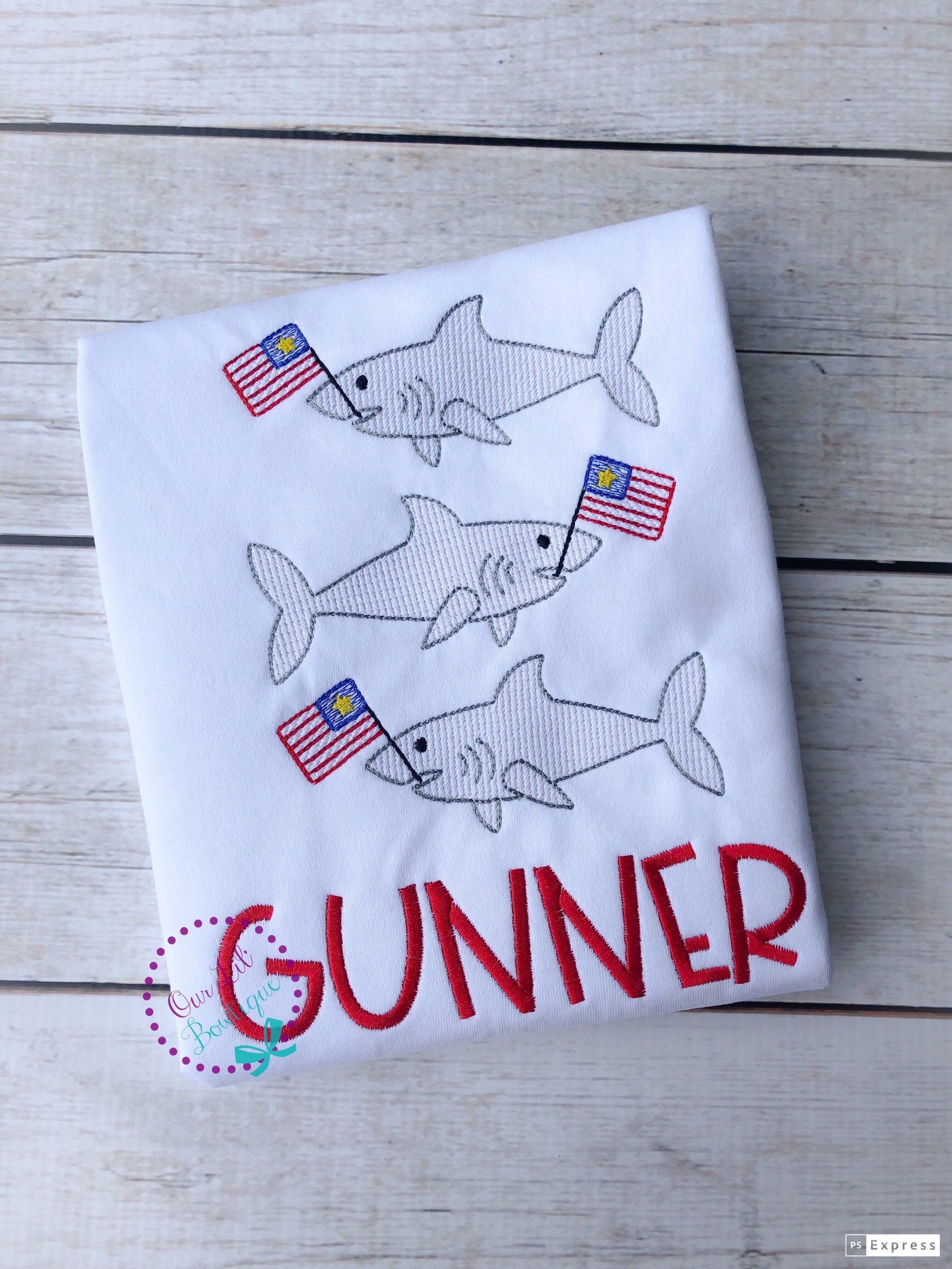 Patriotic Shark Shirt: 4th of July, Personalized Kids Tee
