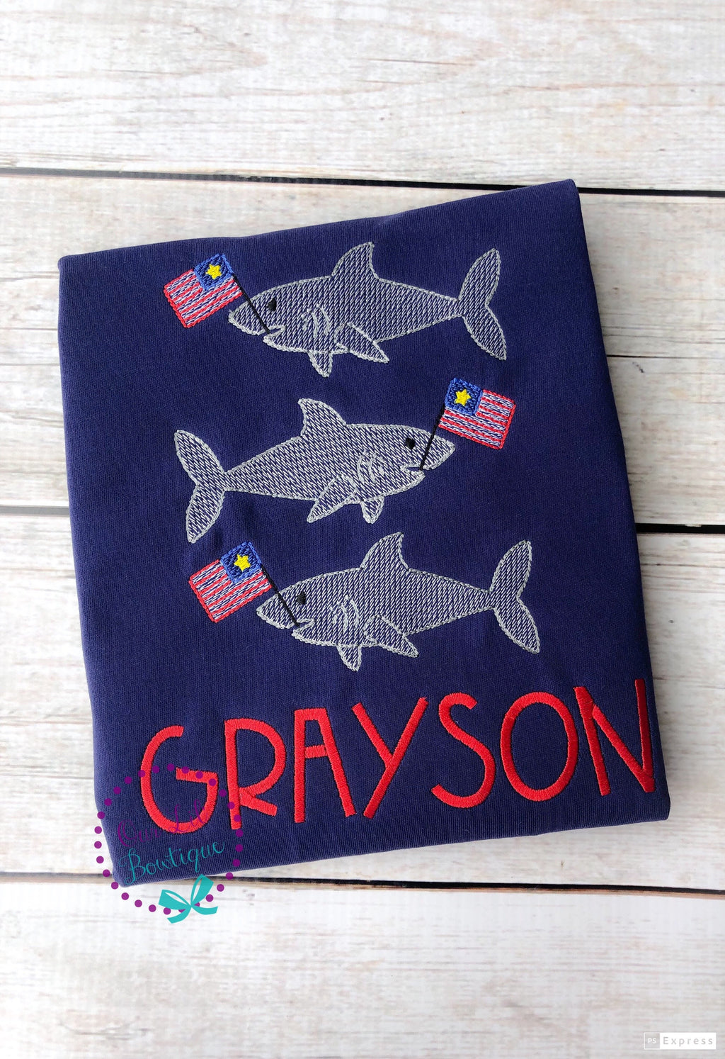 Patriotic Shark Shirt: 4th of July, Personalized Kids Tee