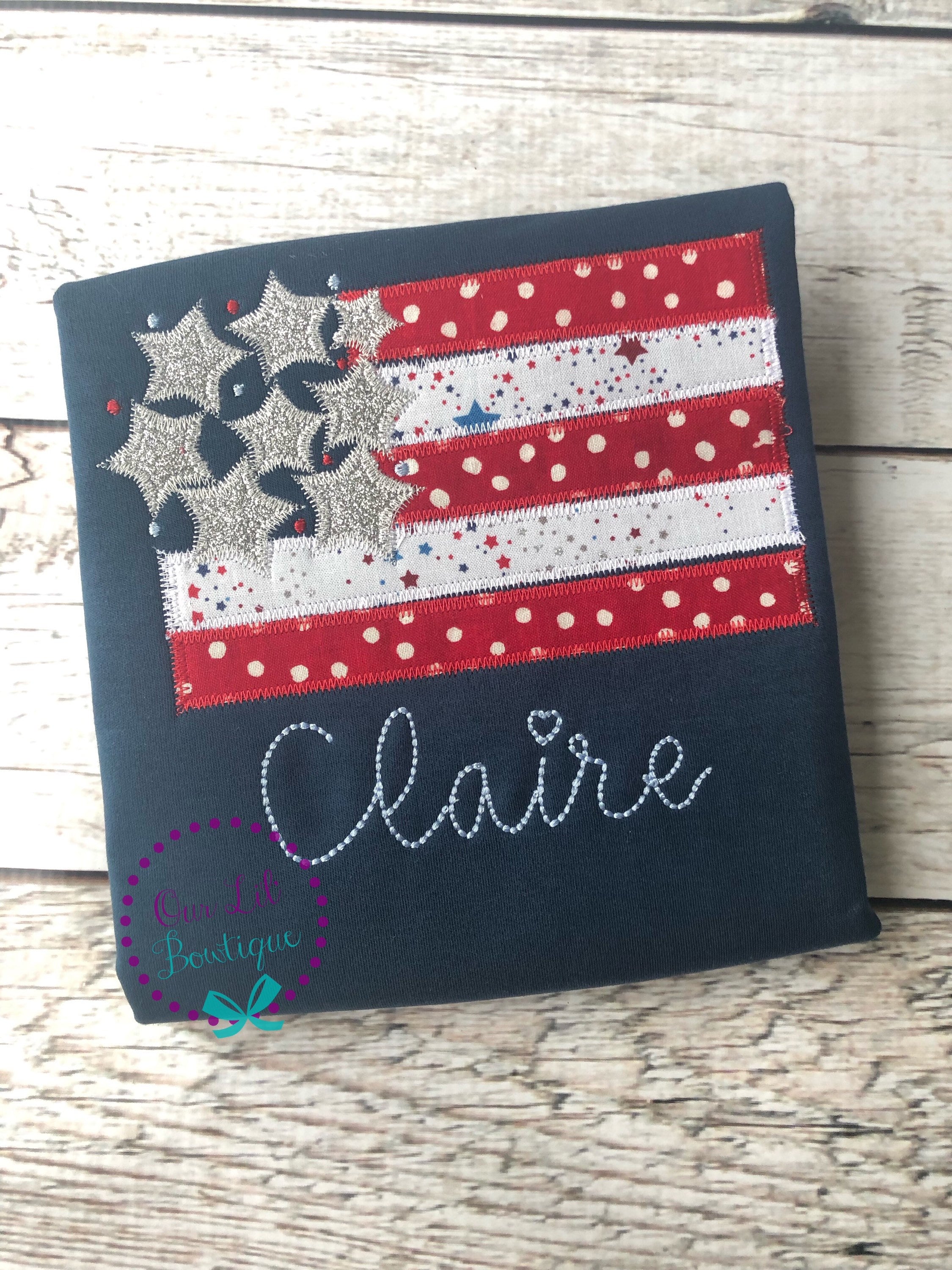 Embroidered Flag Shirt: Girls 4th of July Patriotic Shirt