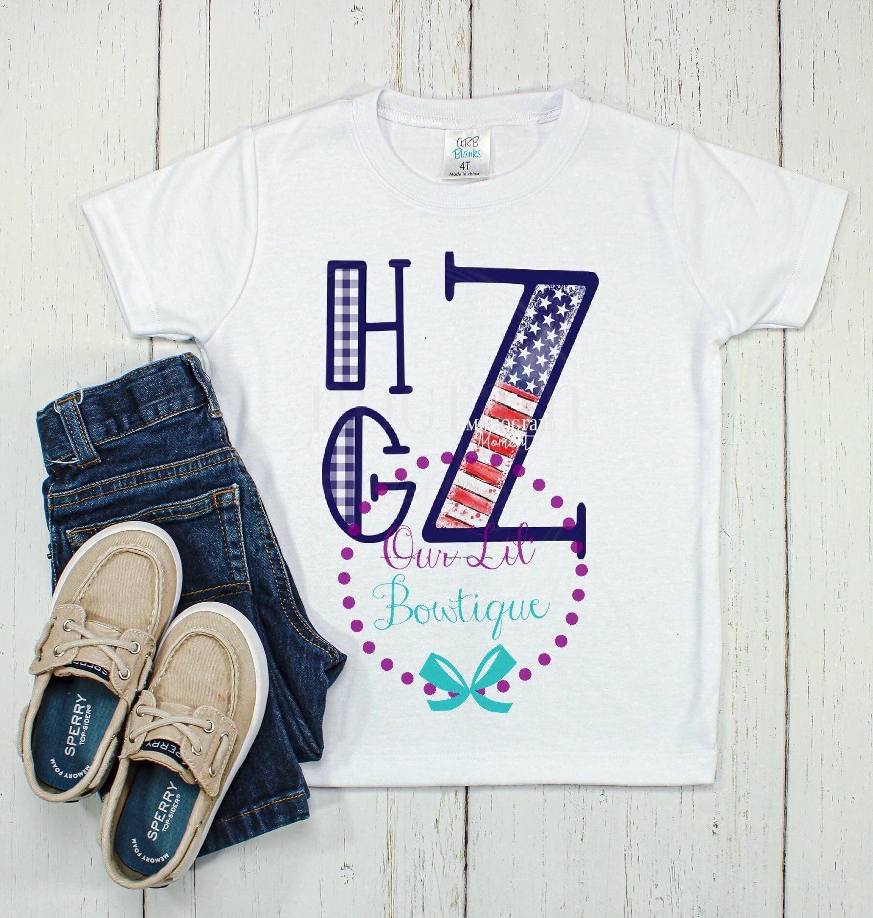 Flag Monogram Shirt: Personalized Kids Patriotic Shirt