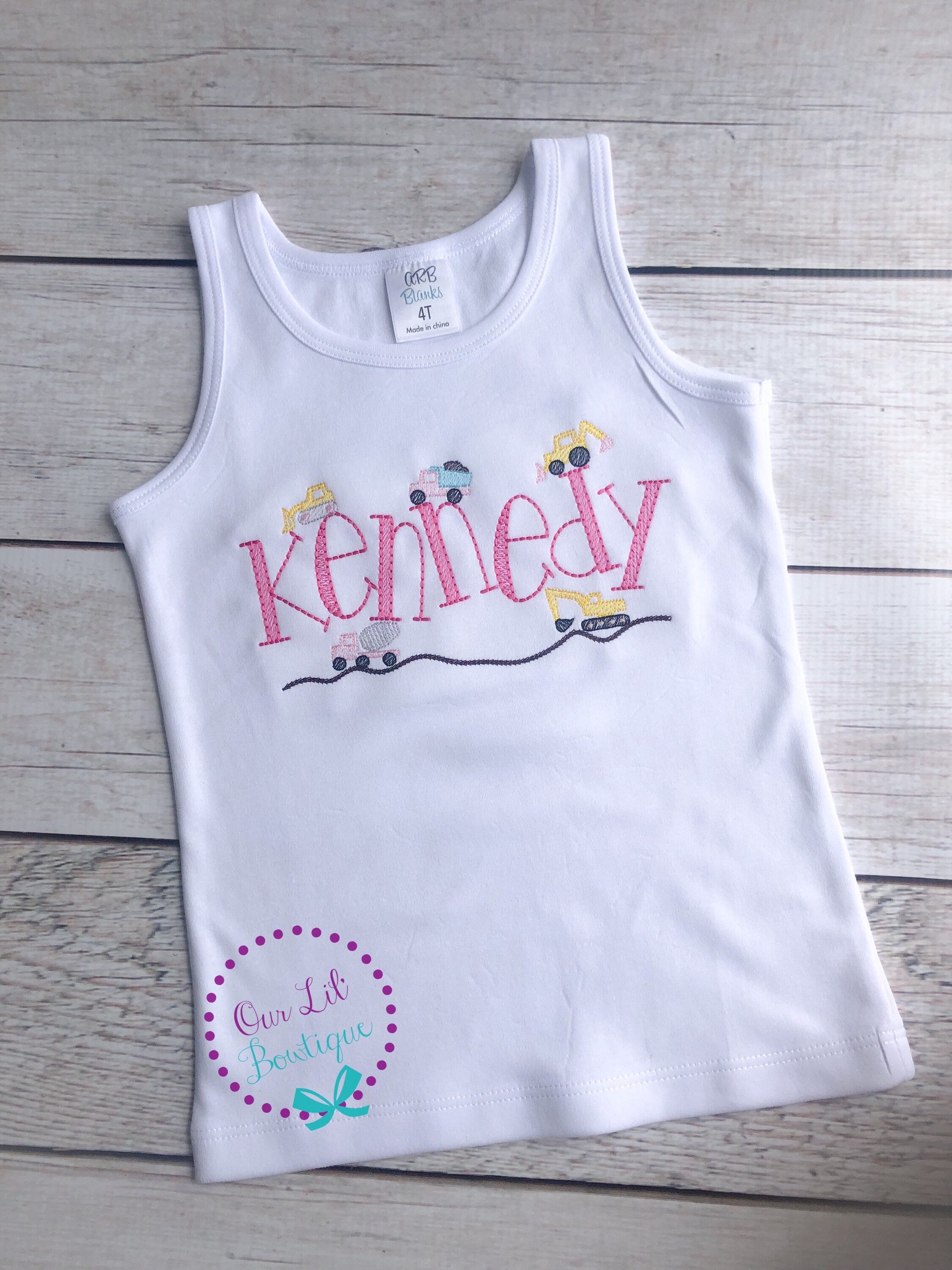 Girls Construction Truck Birthday Shirt: Personalized Name Embroidered Top