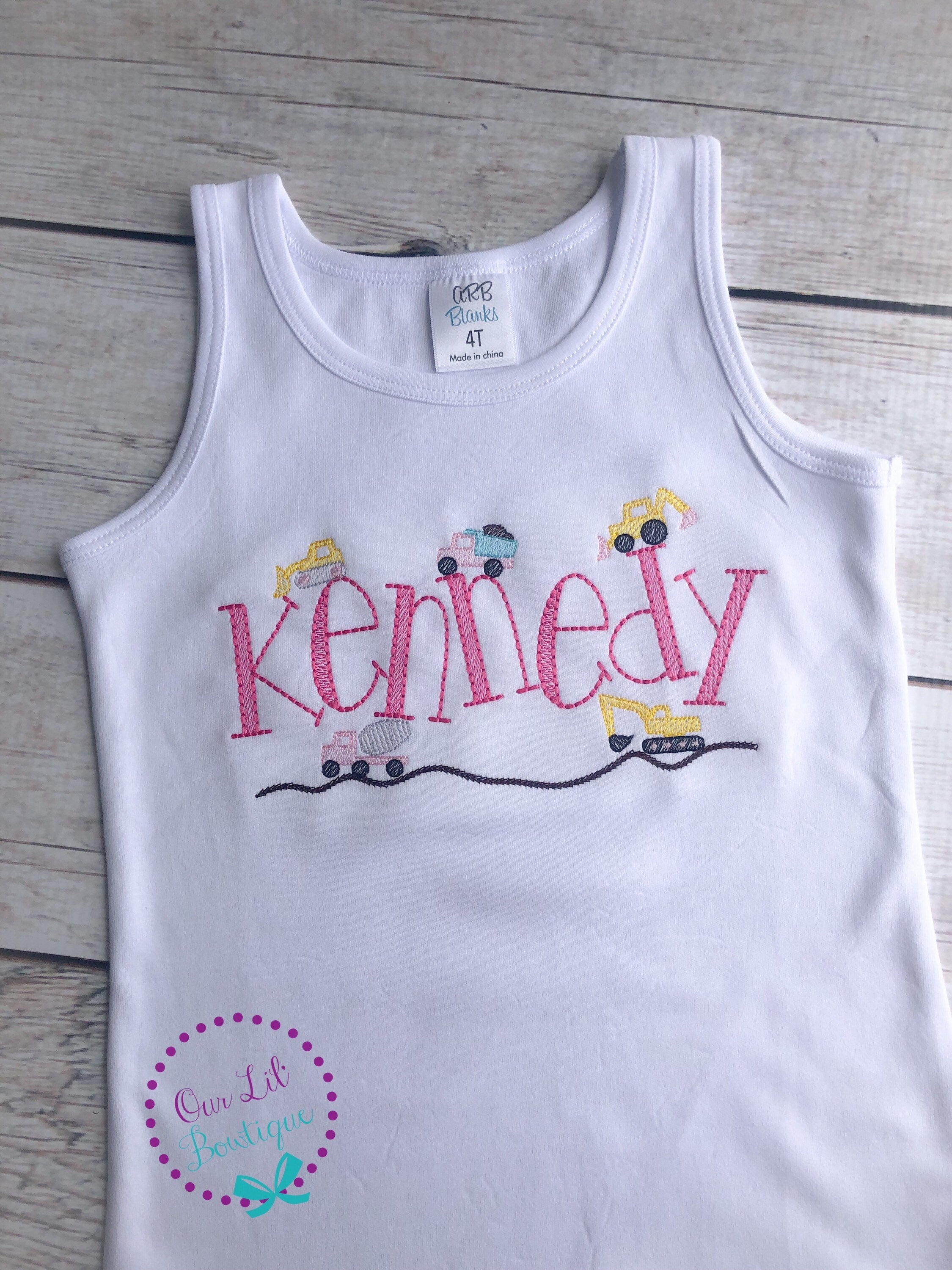 Girls Construction Truck Birthday Shirt: Personalized Name Embroidered Top