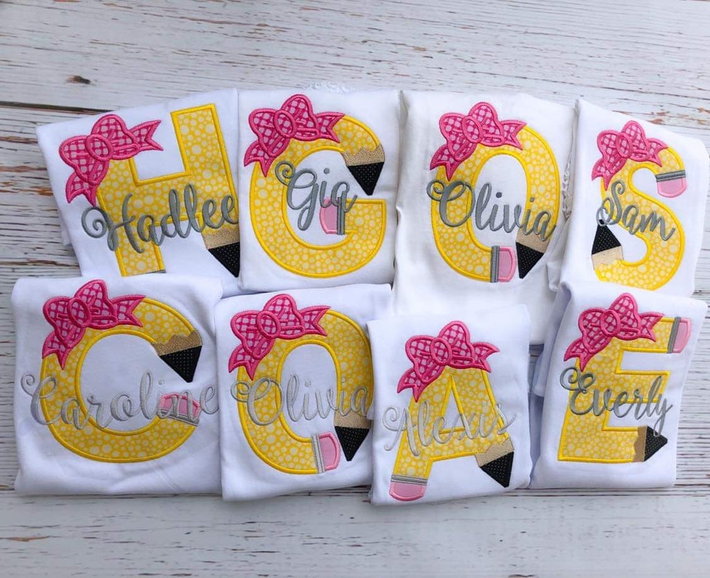 Pencil Shirt - Pencil Back to School Shirt - School Shirt - Preschool Shirt -Monogram Shirt - School Supplies - Kindergarten Shirt - Girl