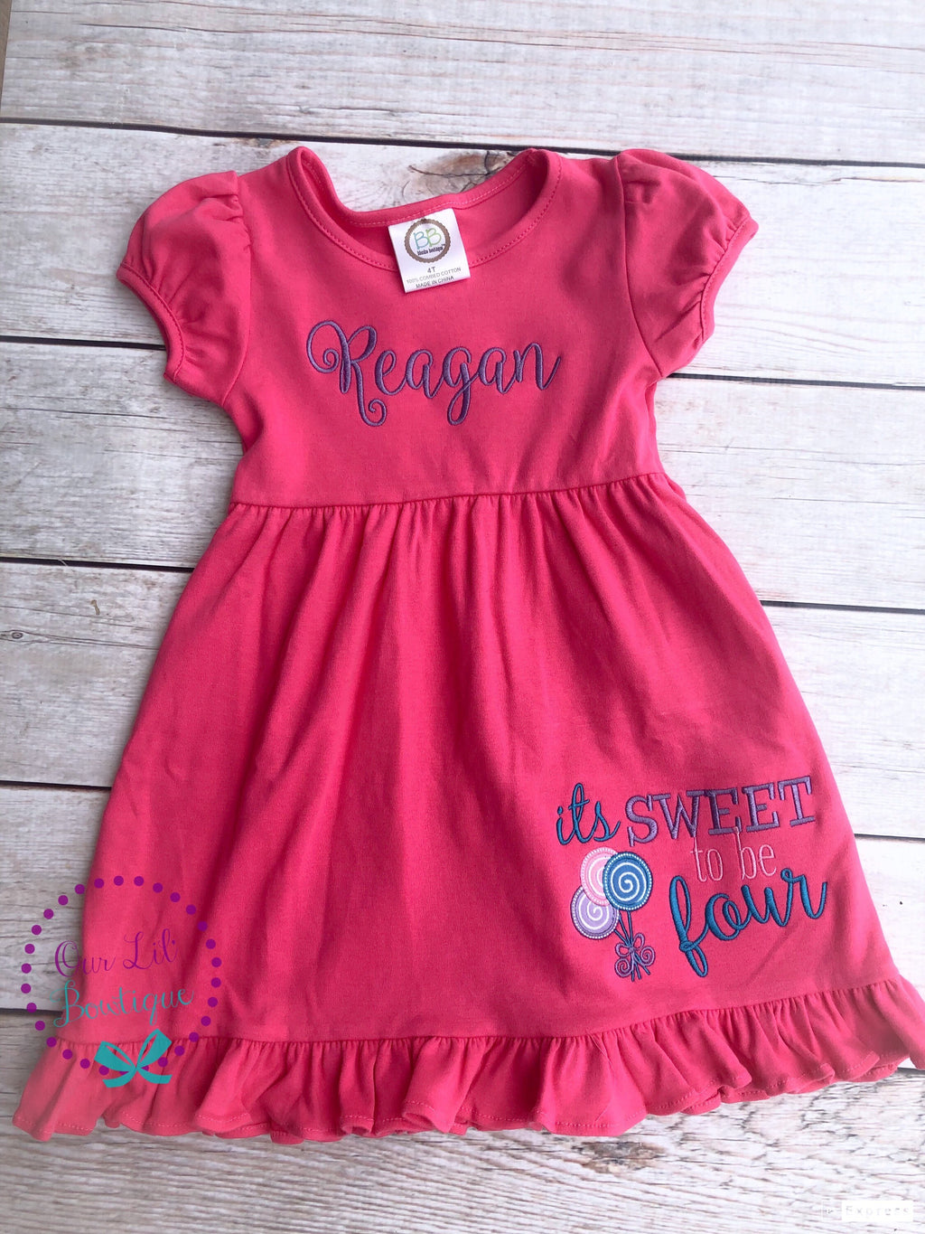 Personalized 3rd Birthday Dress: Embroidered Lollipop Outfit
