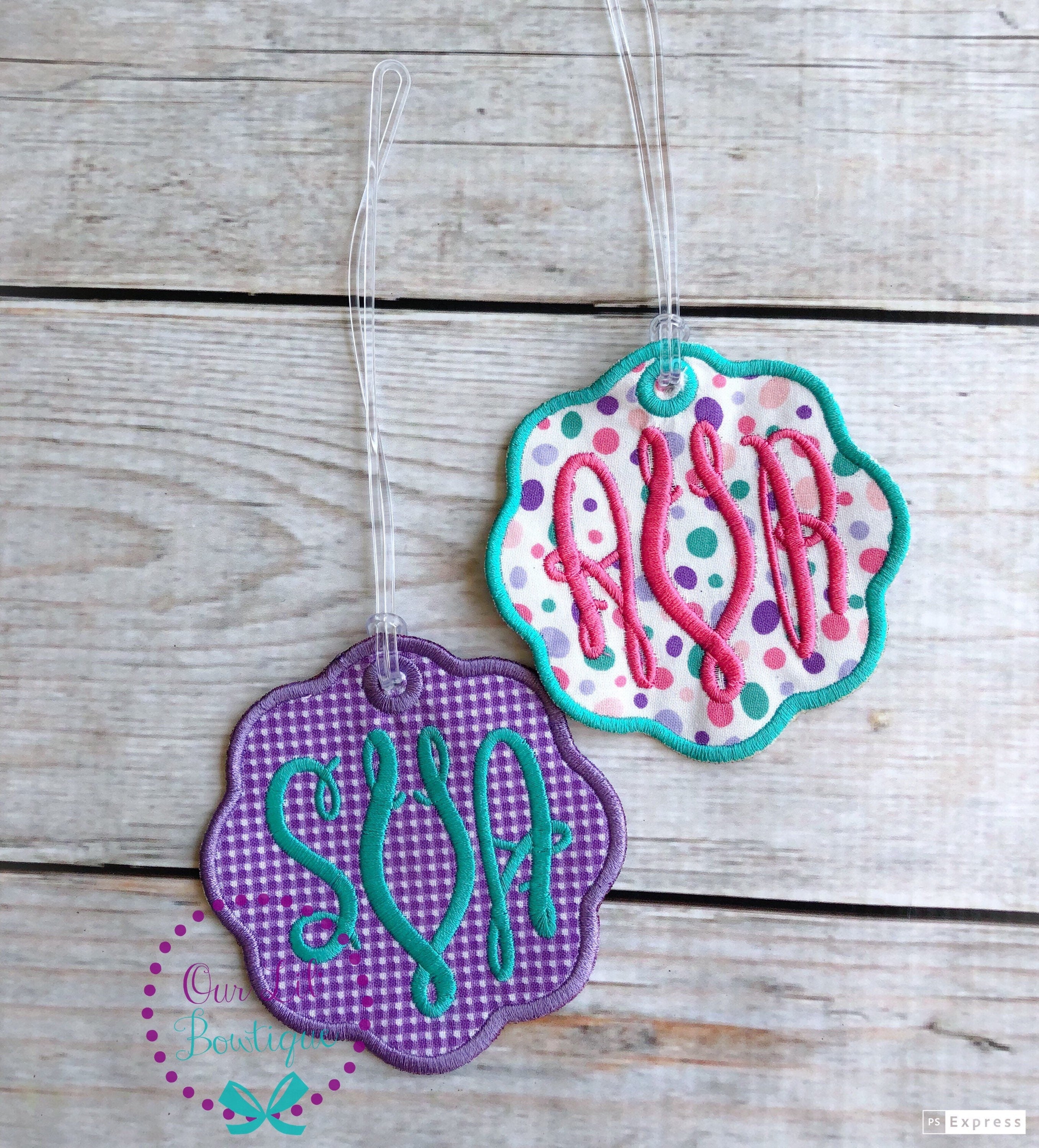 Embroidered Monogram Bag Tag: Personalized Backpack, Lunchbox, Luggage