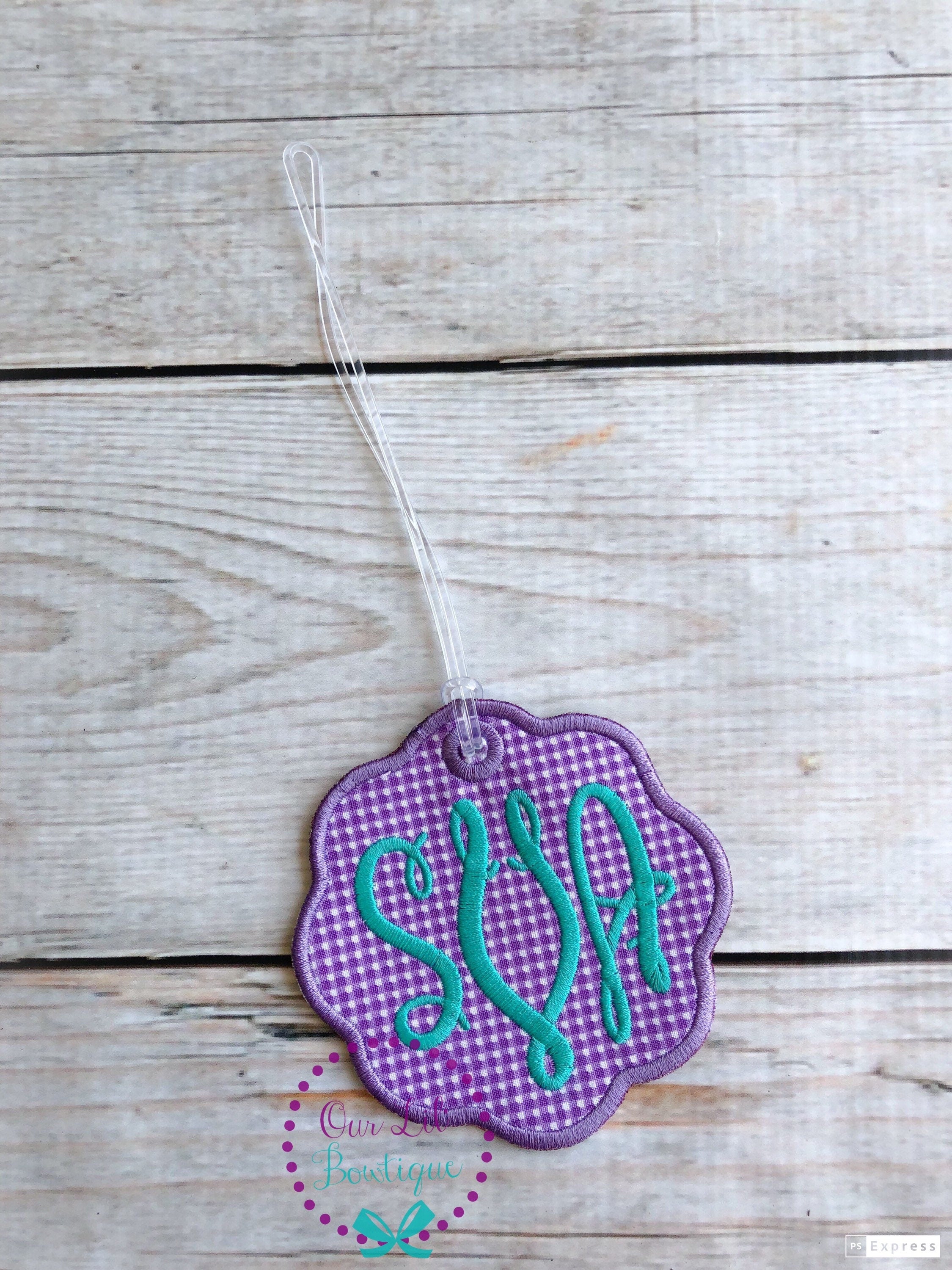 Embroidered Monogram Bag Tag: Personalized Backpack, Lunchbox, Luggage