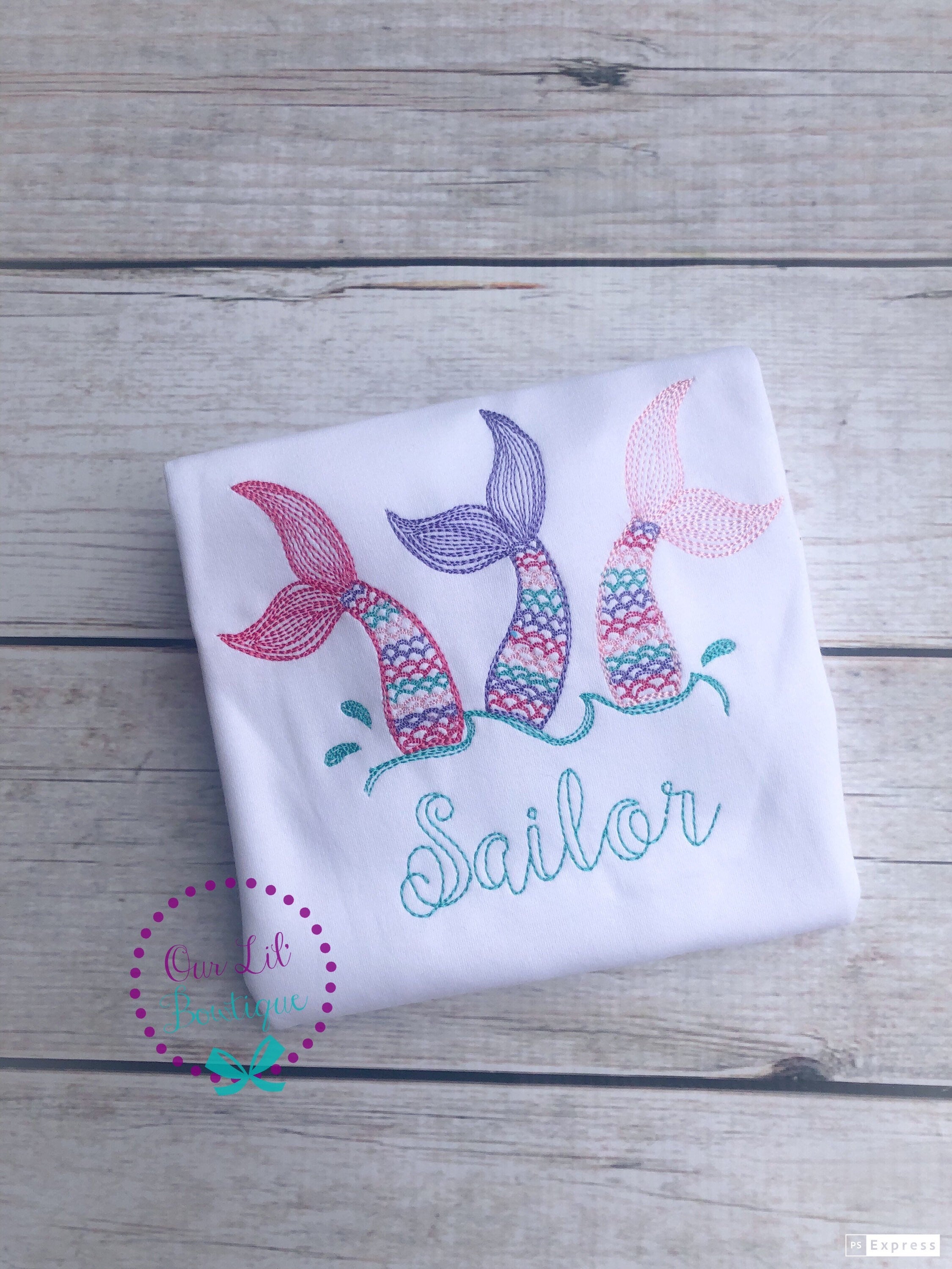 Embroidered Mermaid Trio Shirt: Personalized Birthday Outfit