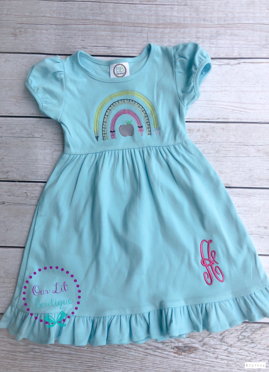 Girls Back to School Dress: Rainbow Pencil Design, Personalized