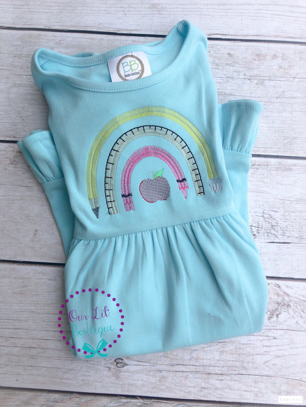 Girls Back to School Dress: Rainbow Pencil Design, Personalized