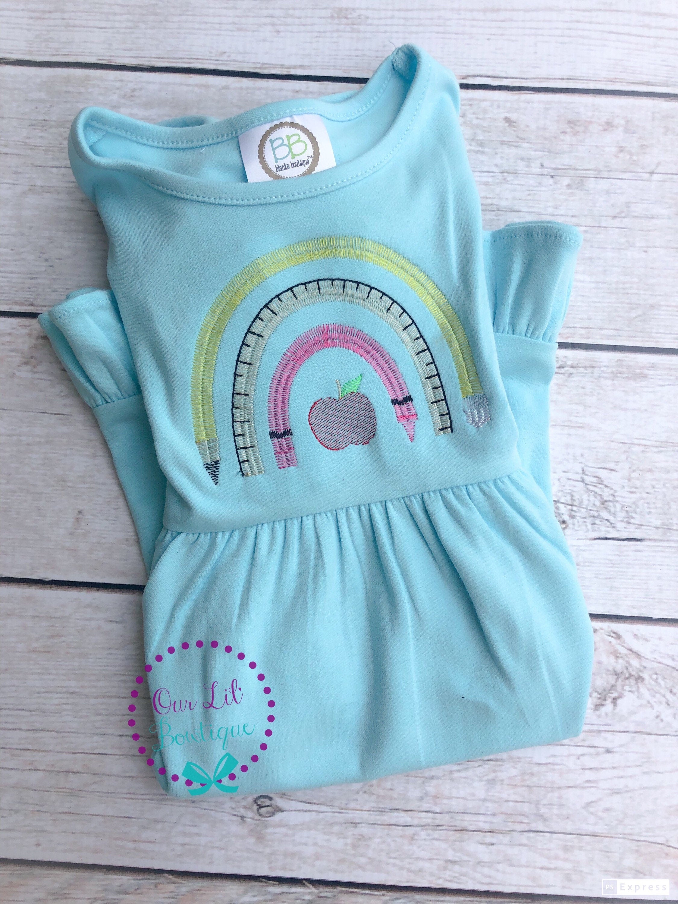 Girls Back to School Dress: Rainbow Pencil Design, Personalized