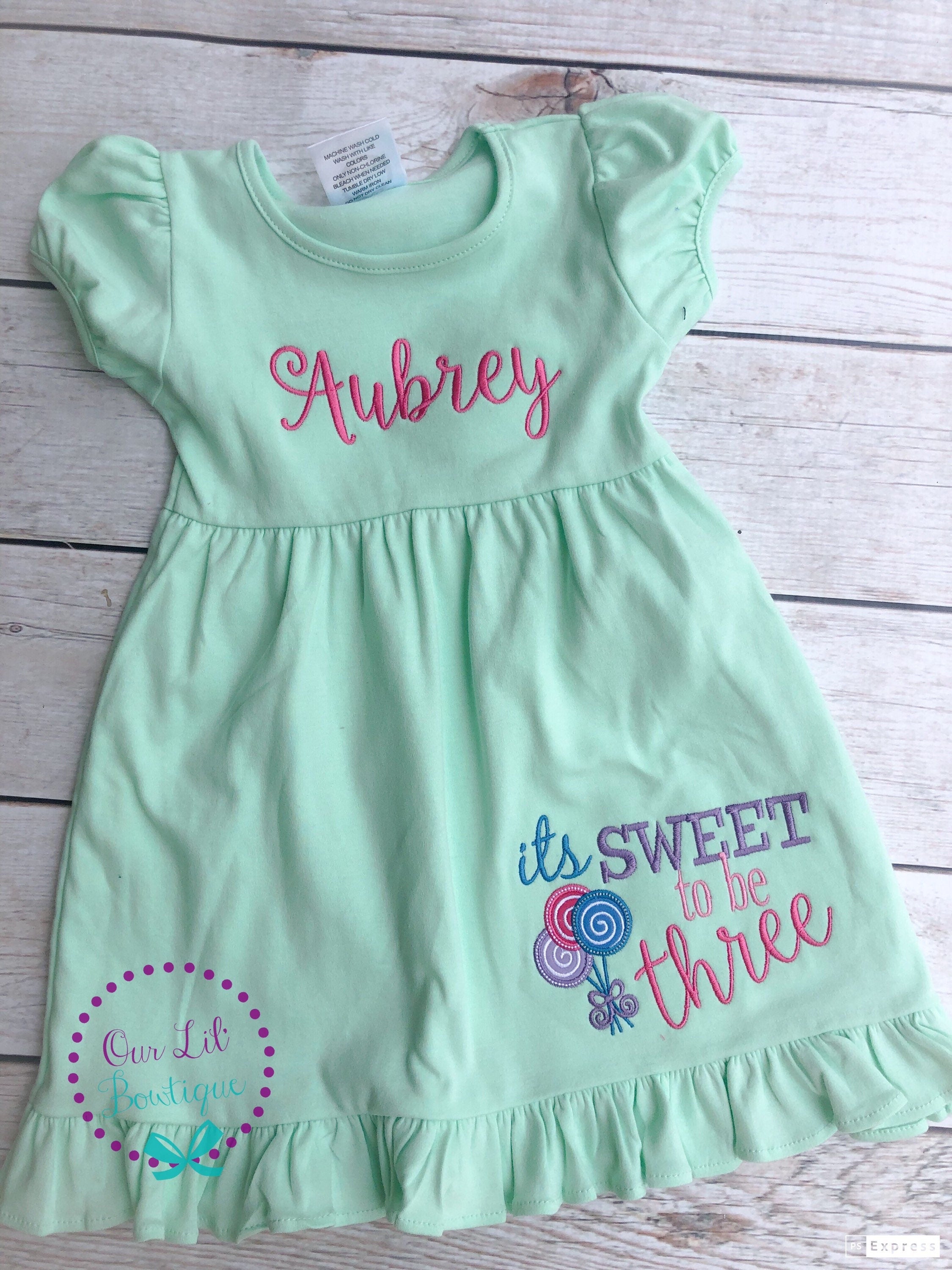 Personalized 3rd Birthday Dress: Embroidered Lollipop Outfit