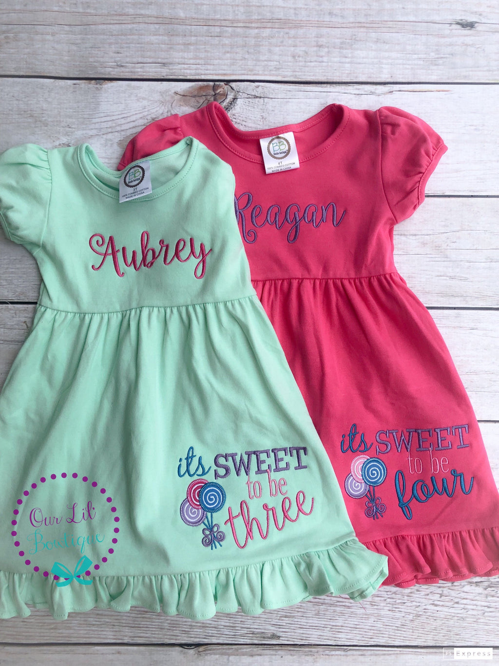 Personalized 3rd Birthday Dress: Embroidered Lollipop Outfit