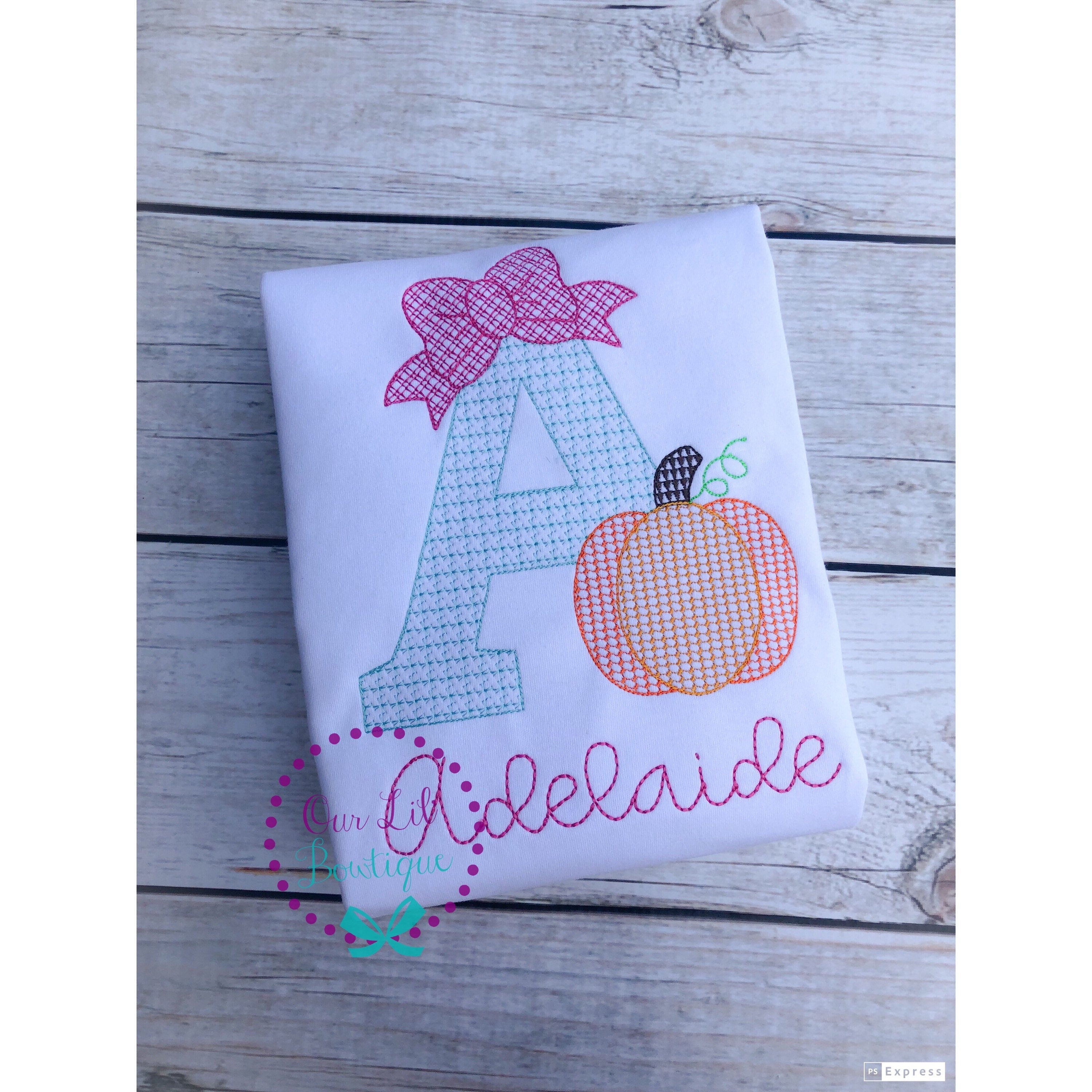 Personalized Pumpkin Initial Shirt - Girls Fall Birthday Outfit