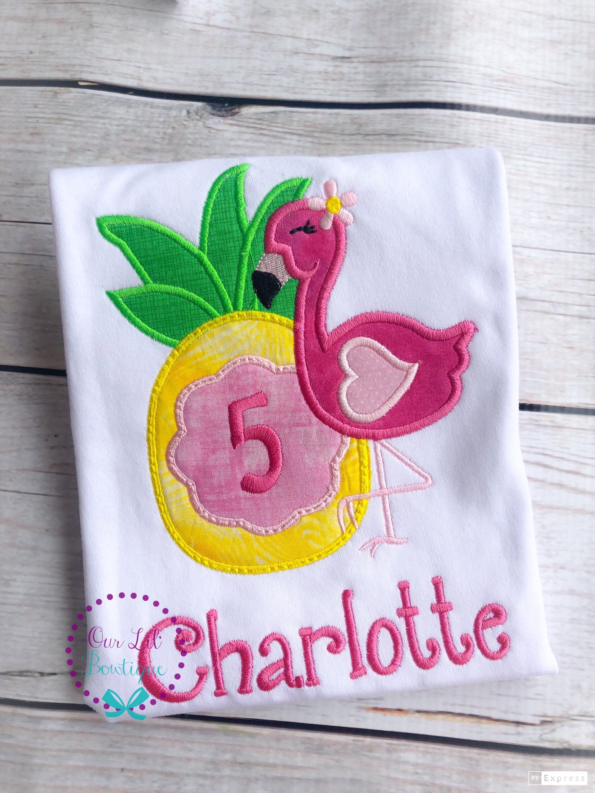 Personalized Flamingo Birthday Shirt: Pineapple Applique, Summer Outfit