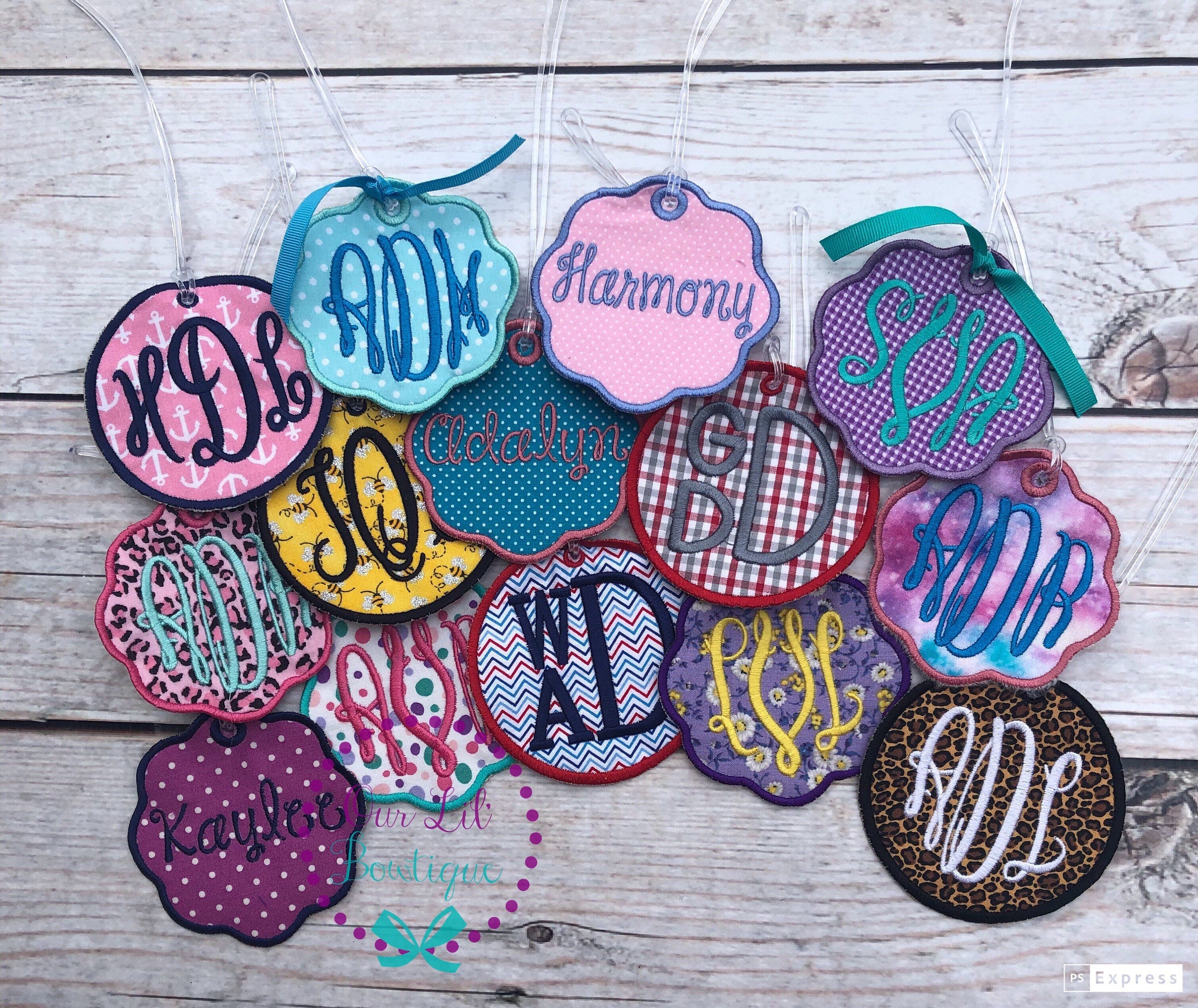 Embroidered Monogram Bag Tag: Personalized Backpack, Lunchbox, Luggage