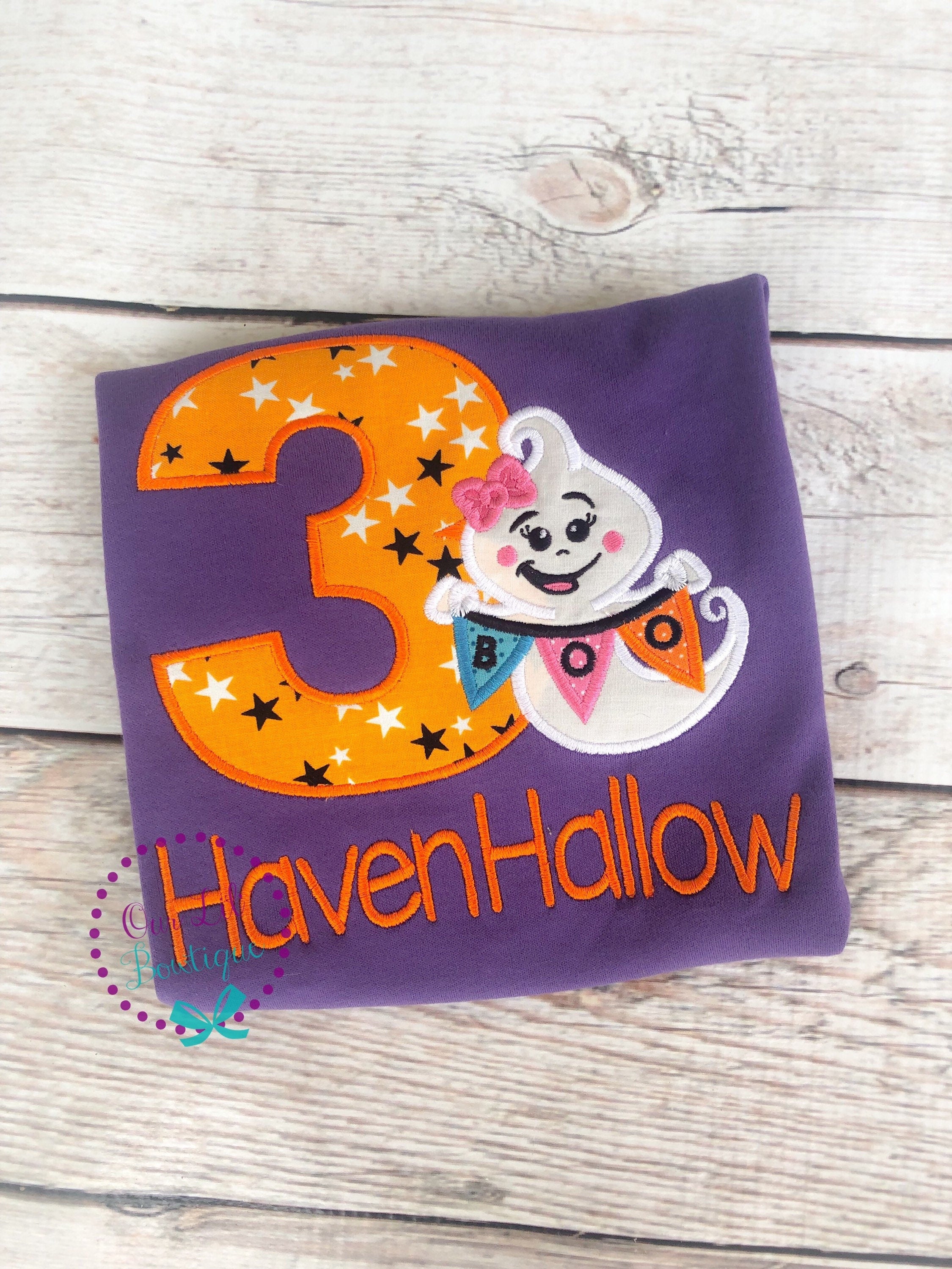 Girls Ghost Applique Halloween Birthday Shirt - Personalized