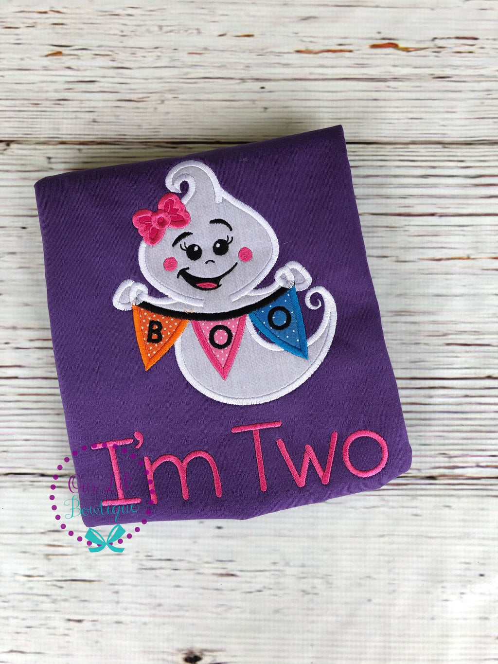 Girls' Ghost Applique Halloween Shirt - Boo I'm Two