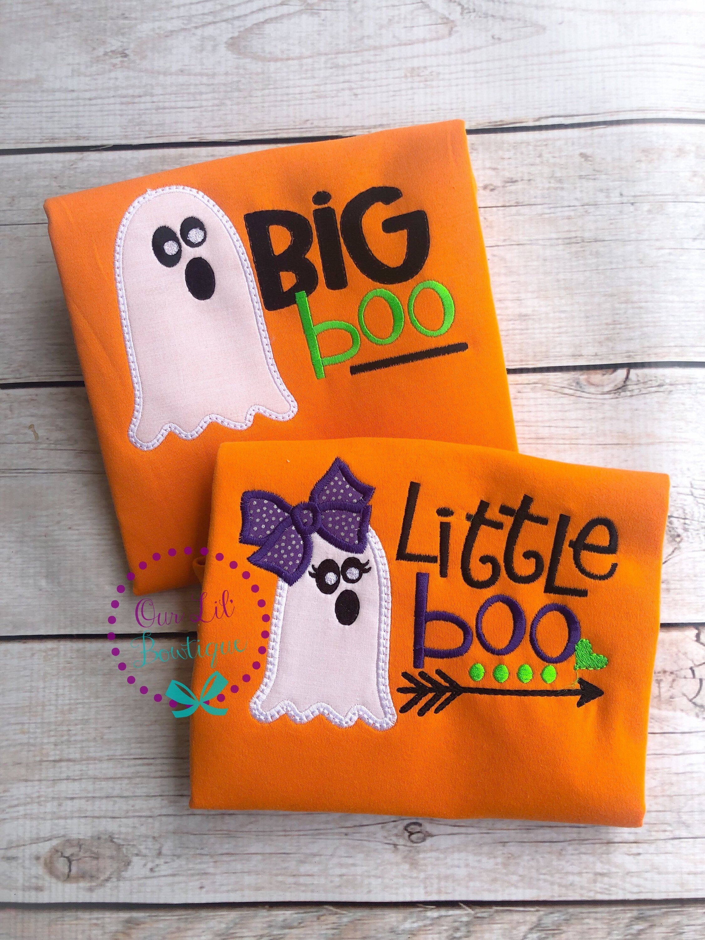 Ghost Halloween Shirt: Sibling Appliqué Ruffle Sleeve