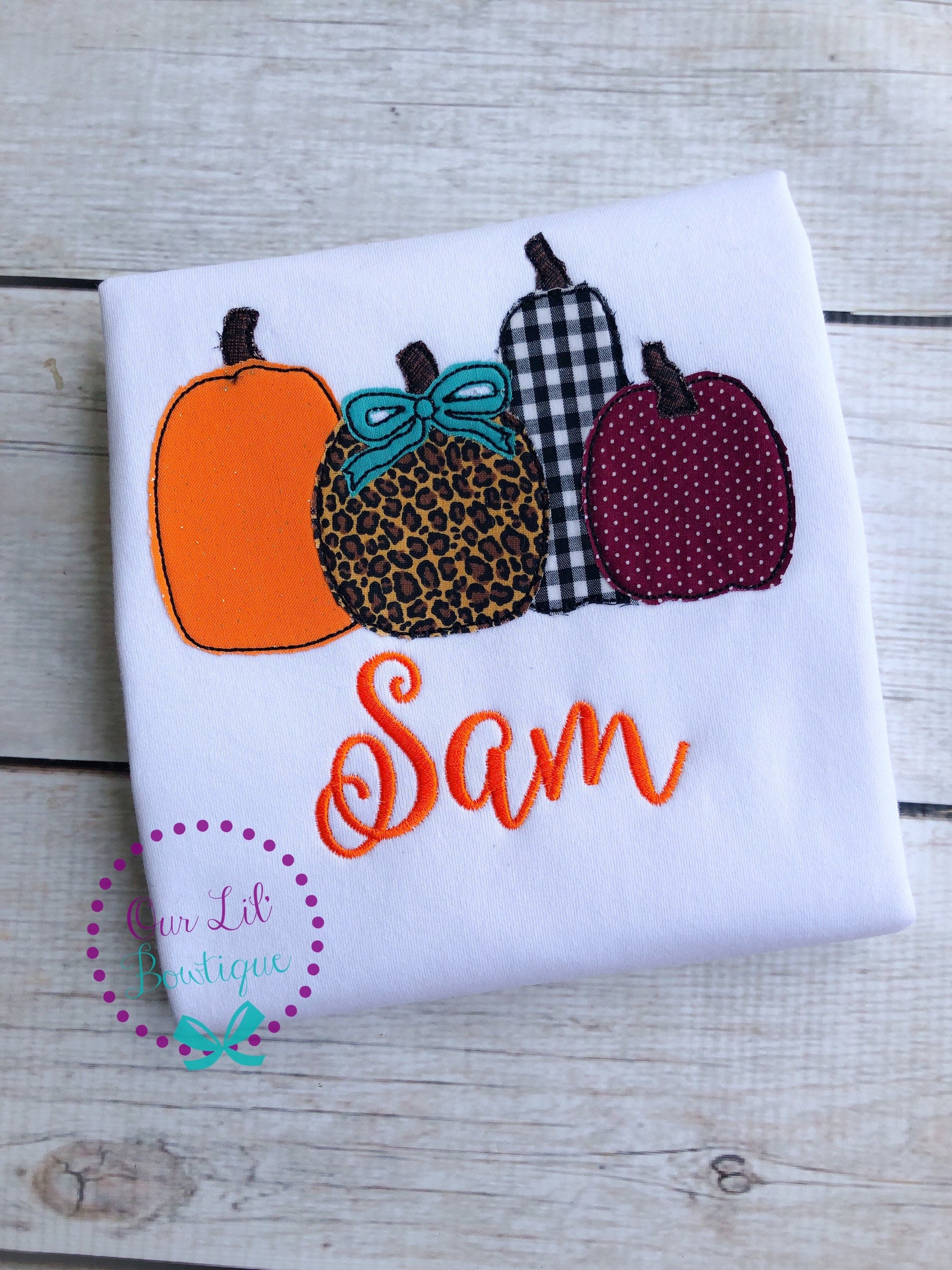 Girls Halloween Shirt: Leopard Pumpkin Appliqué, Personalized Fall Outfit