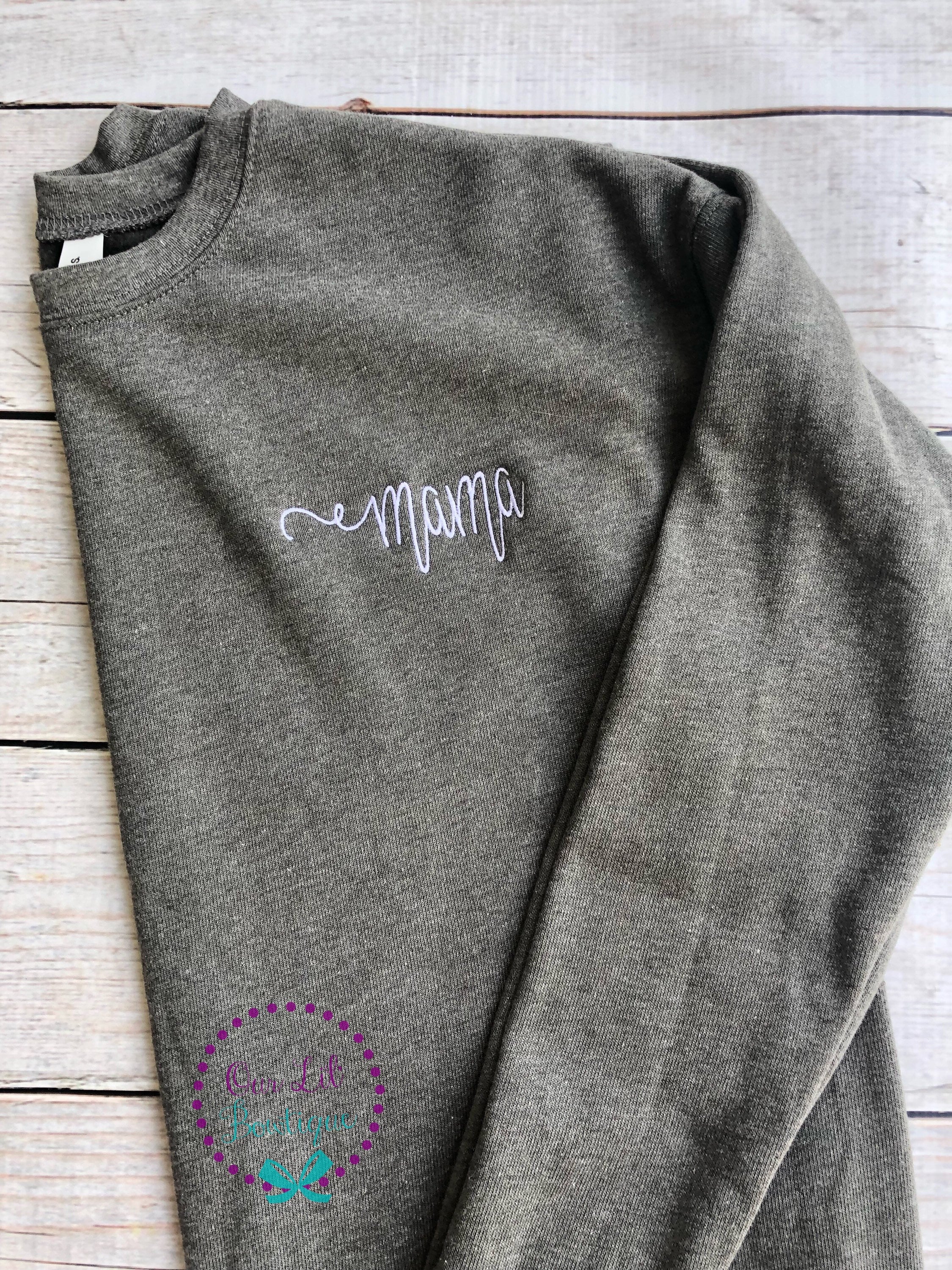Mama Embroidered Sweatshirt: Bella Canvas Fleece Crewneck