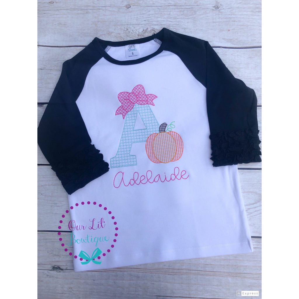 Personalized Pumpkin Initial Shirt - Girls Fall Birthday Outfit