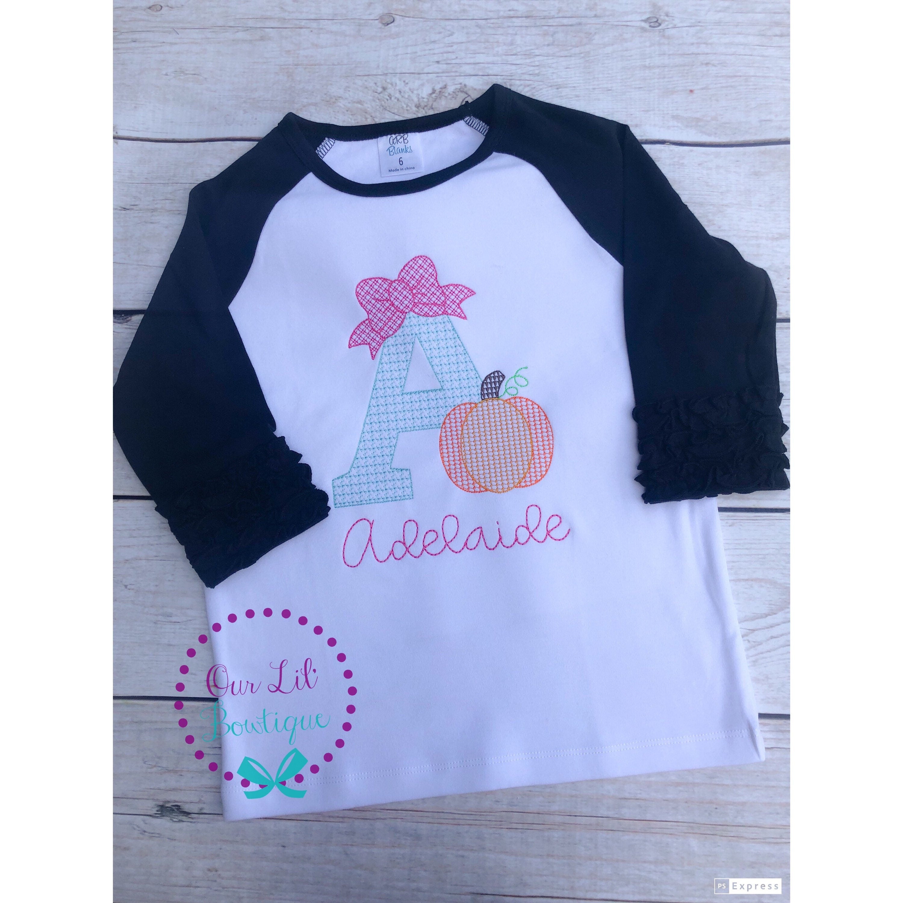 Personalized Pumpkin Initial Shirt - Girls Fall Birthday Outfit