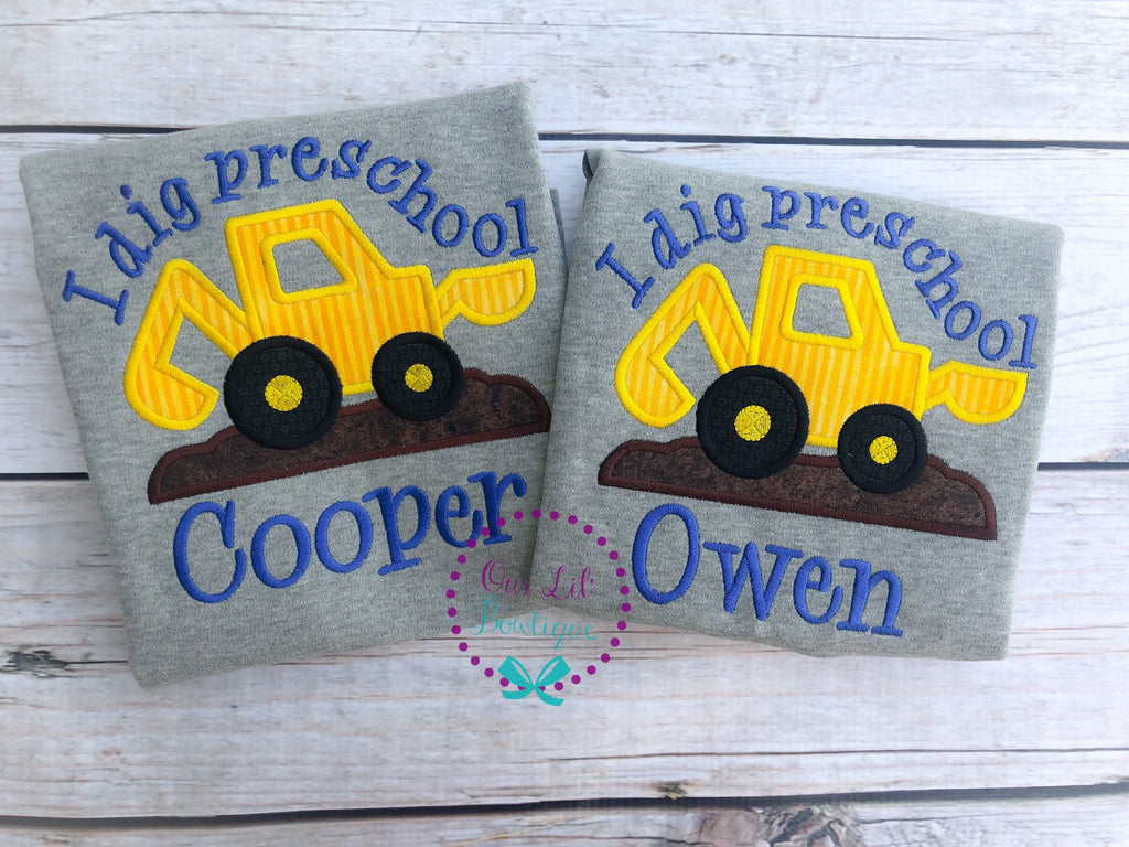 Back to School Shirt: Embroidered Truck Appliqué, Personalized Preschool Tee