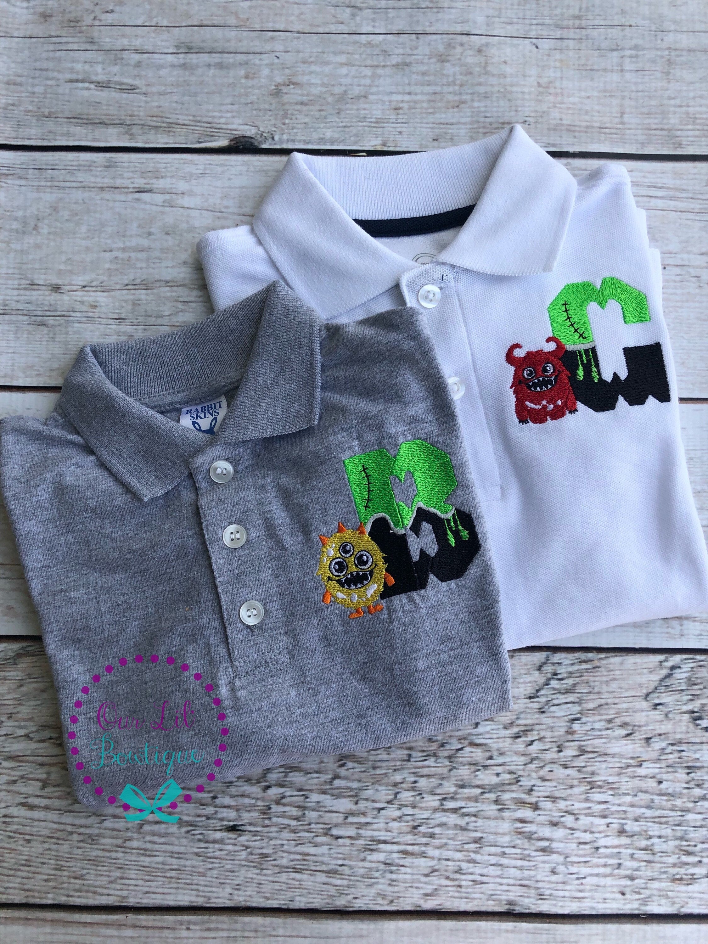 Embroidered Monster Halloween Polo Shirt - Personalized Fall Outfit